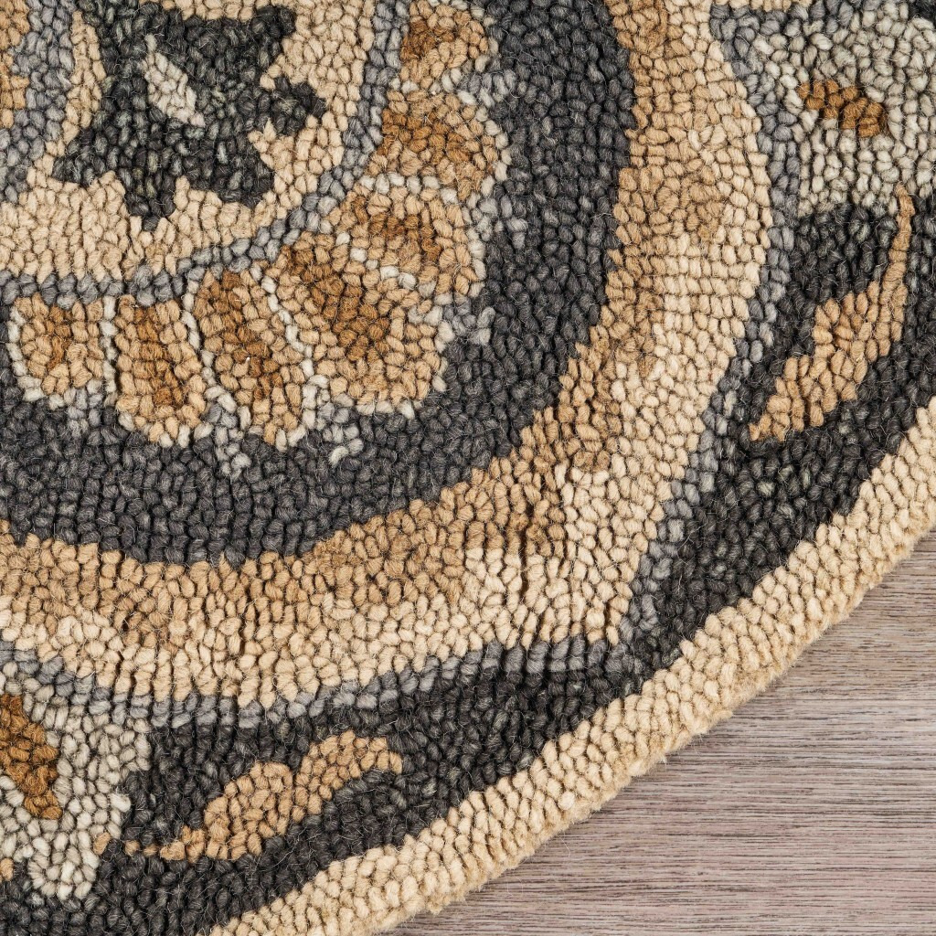 4 Round Black Flower Blossom Area Rug