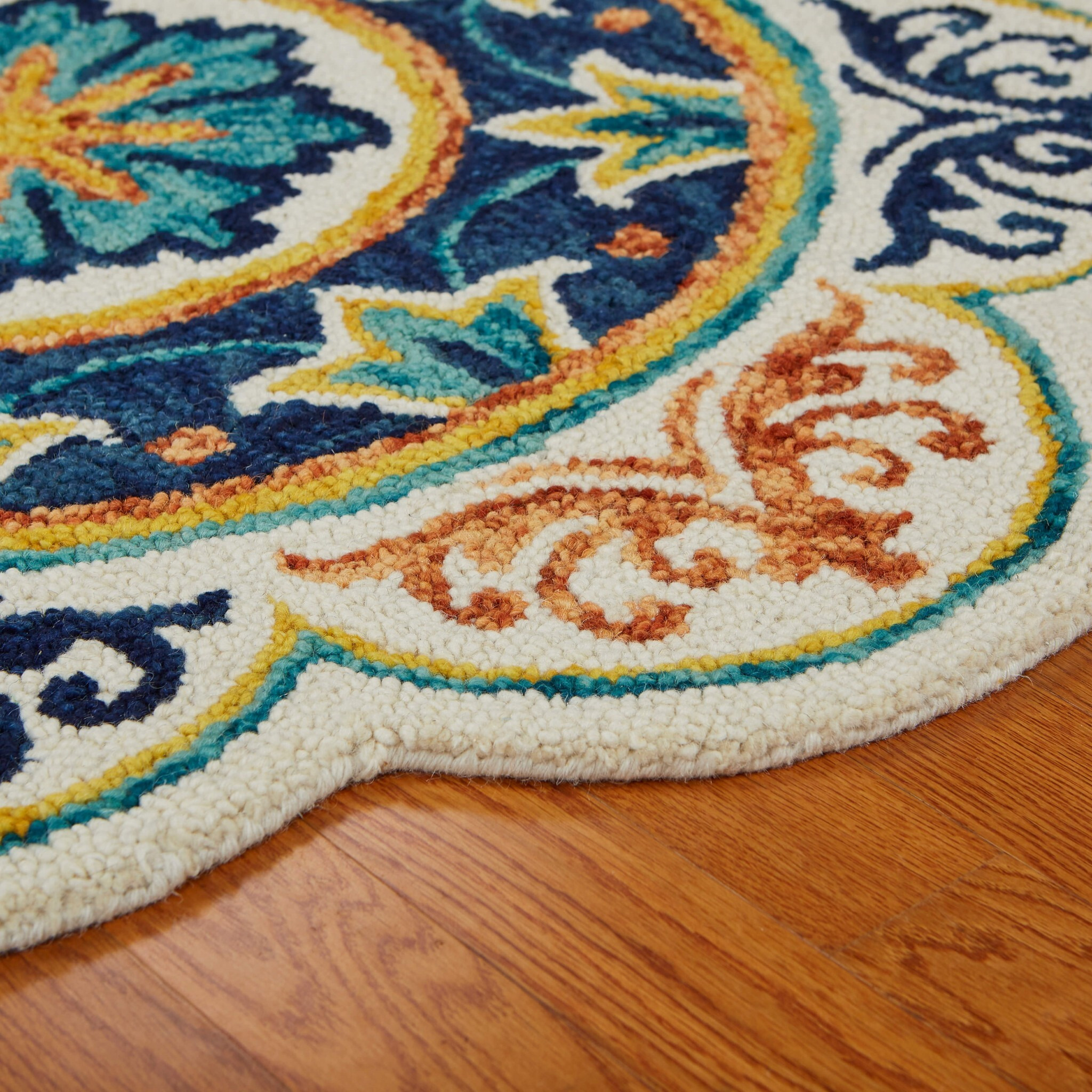 4 Round Ivory And Navy Decorative Area Rug