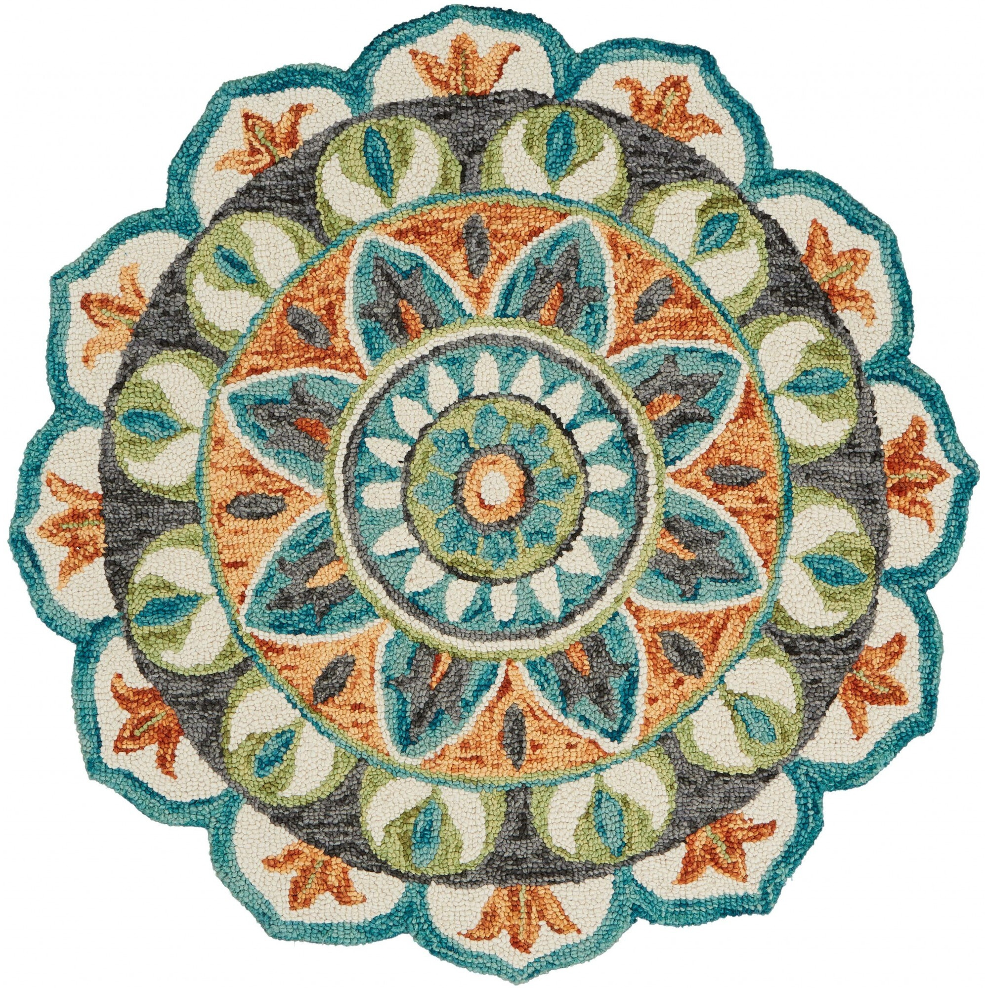 4 Round Blue And Orange Medallion Area Rug