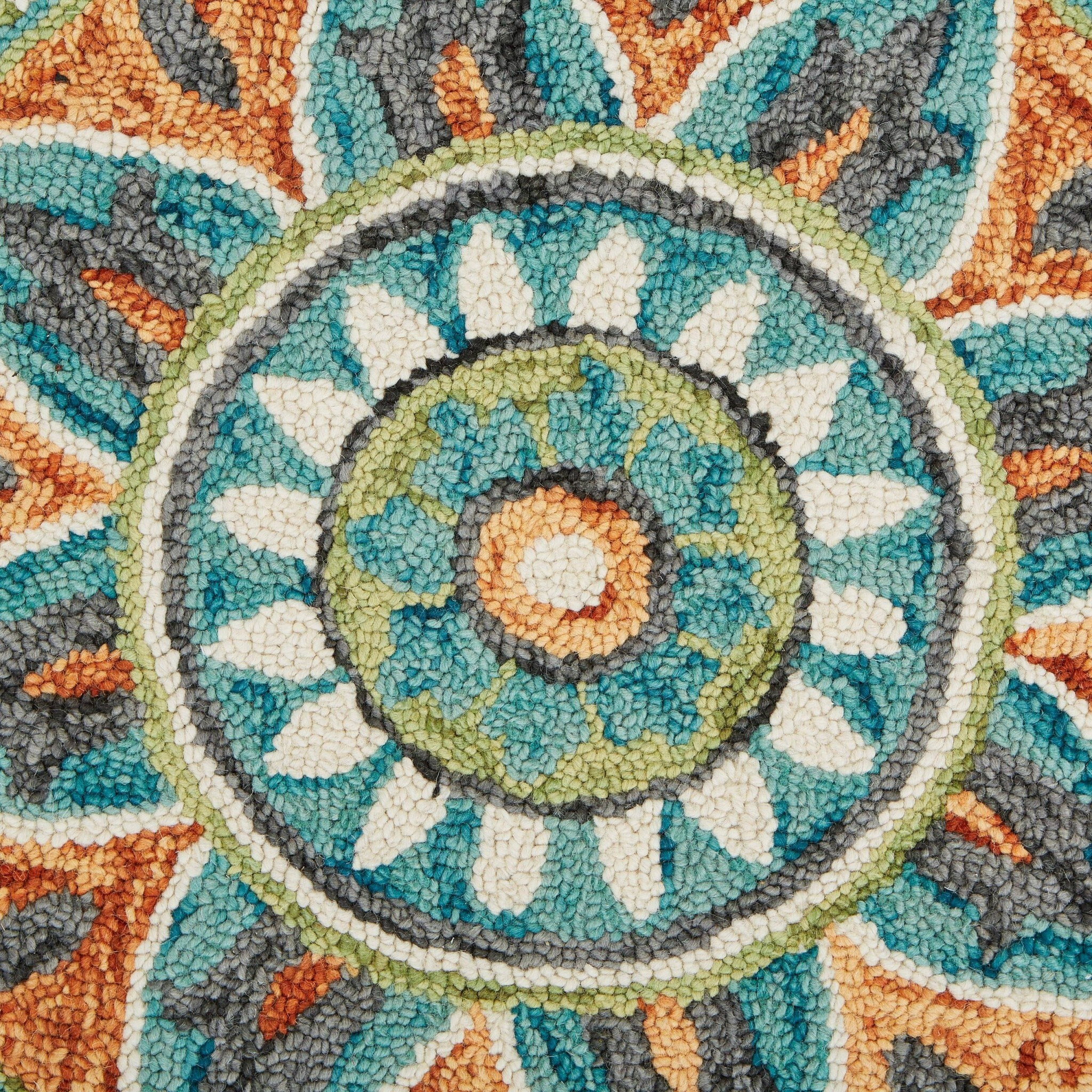 4 Round Blue And Orange Medallion Area Rug