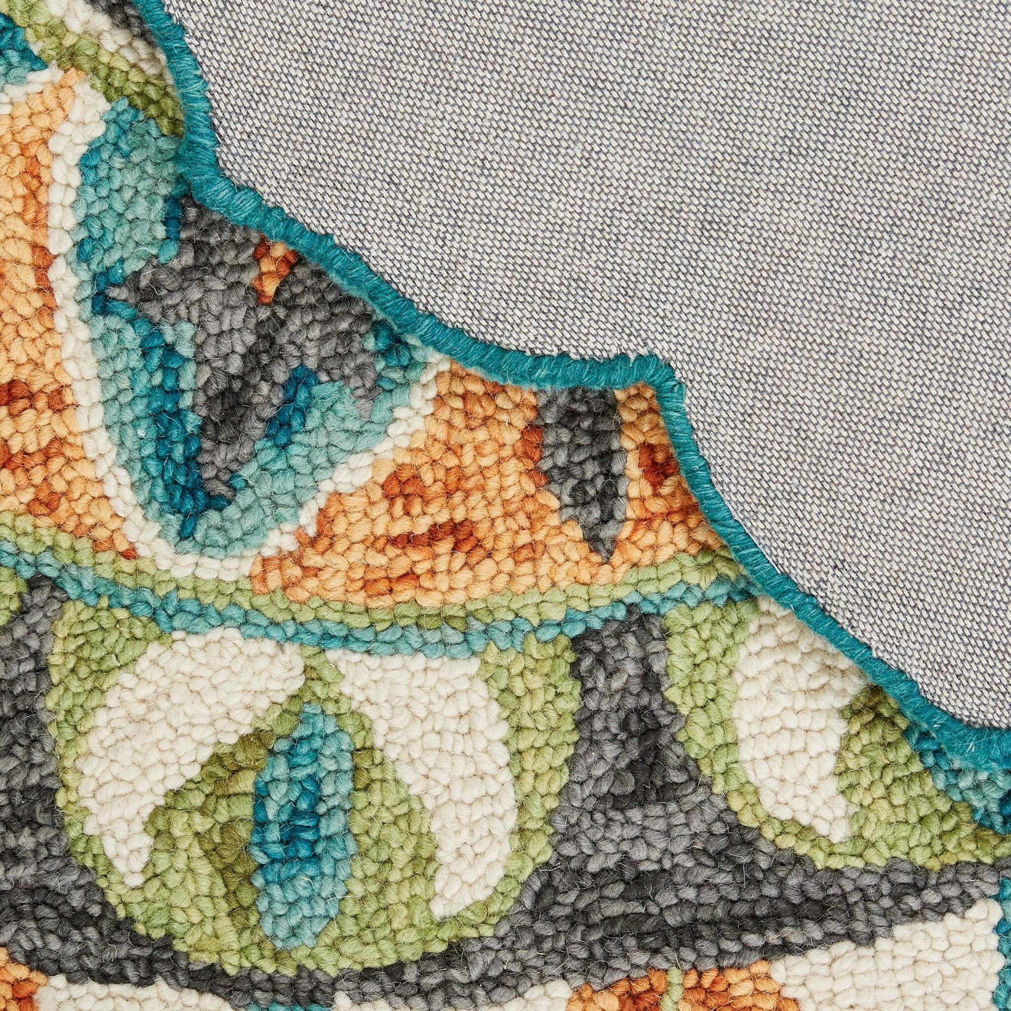 4 Round Blue And Orange Medallion Area Rug