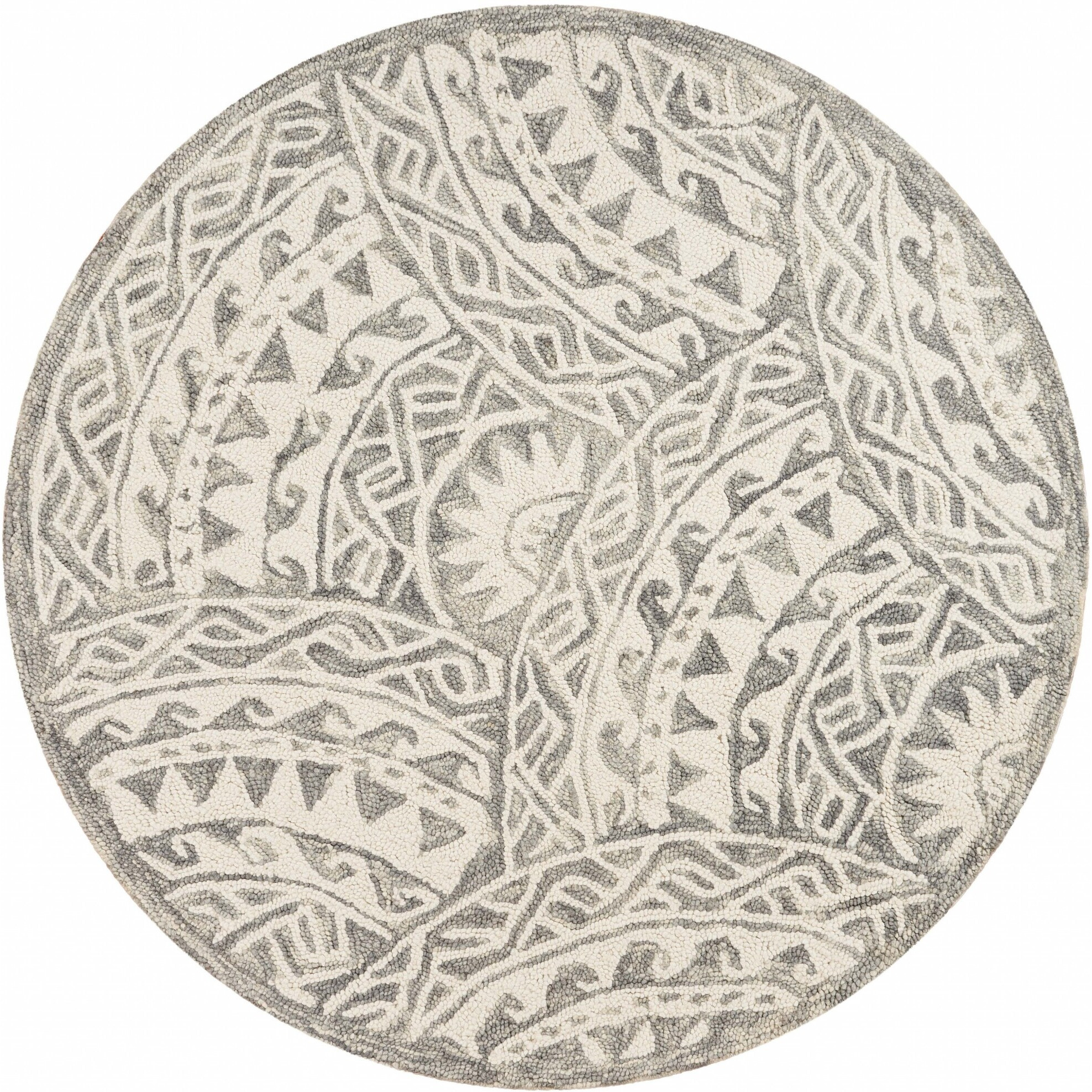 6 Round Gray Decorative Waves Area Rug