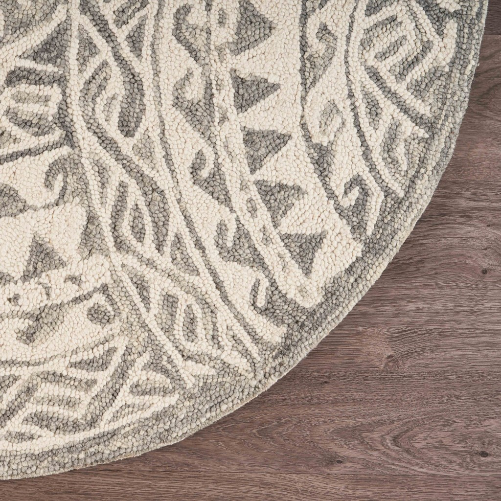 6 Round Gray Decorative Waves Area Rug