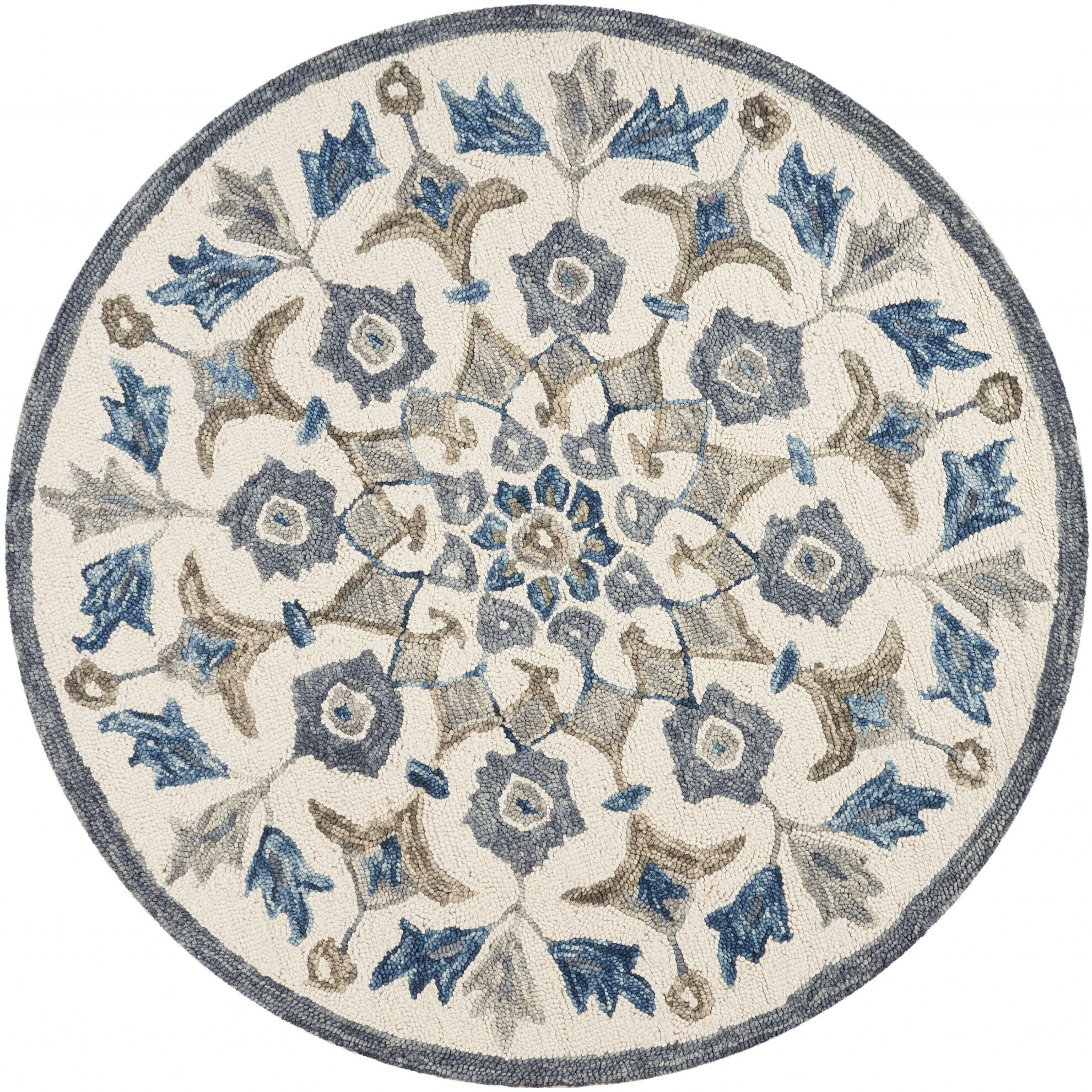 6 Round Blue Floral Oasis Area Rug