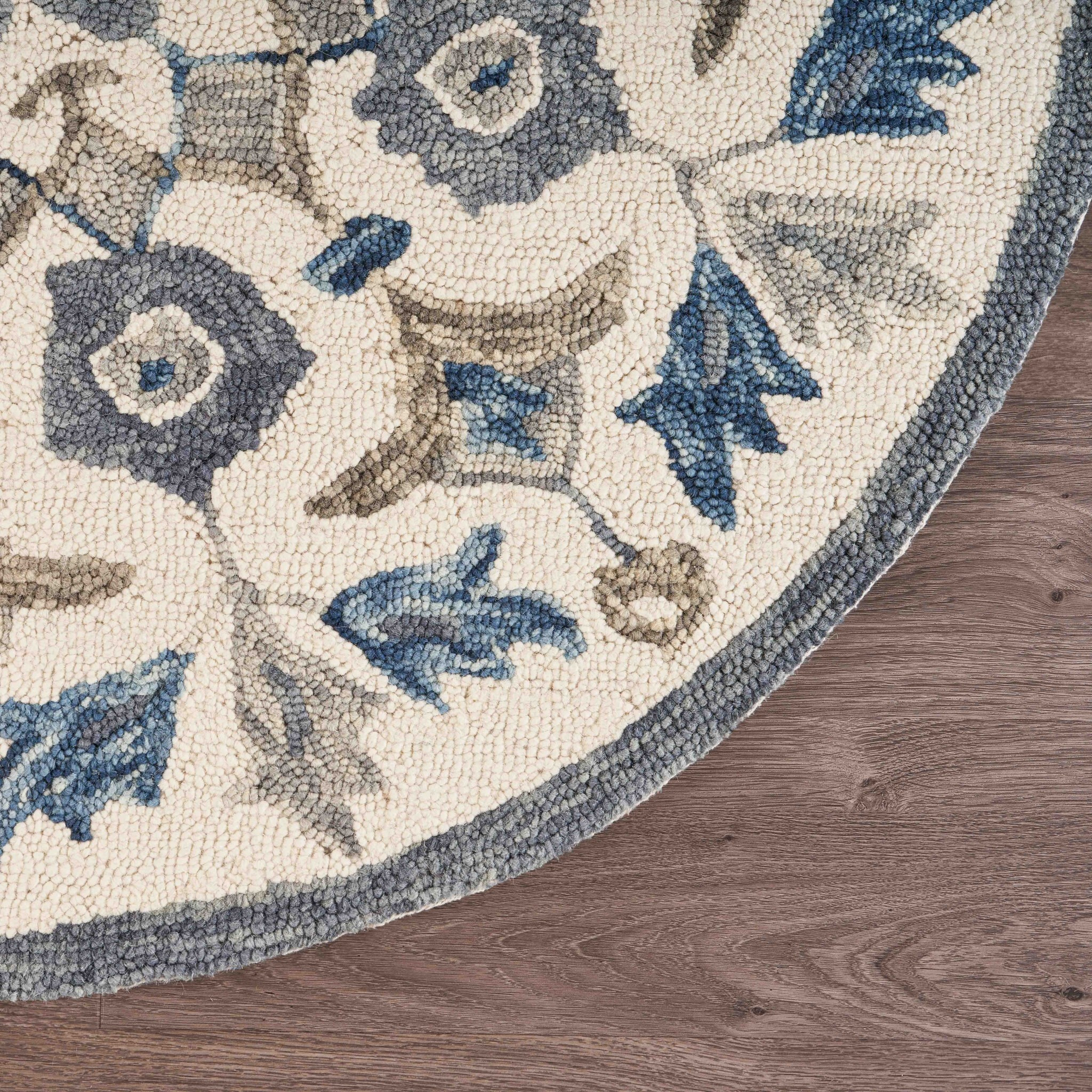 6 Round Blue Floral Oasis Area Rug