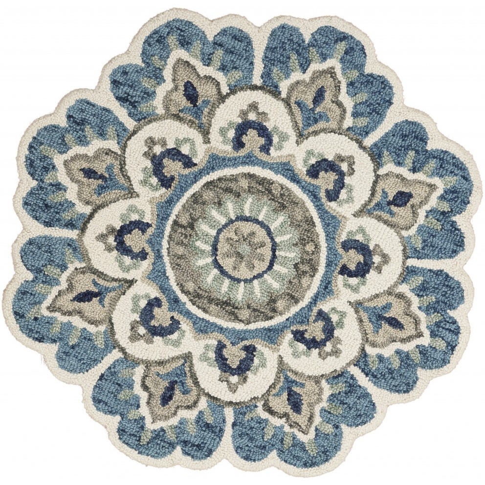 4 Round Blue Modern Floral Area Rug