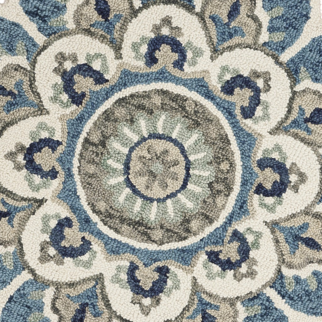 4 Round Blue Modern Floral Area Rug