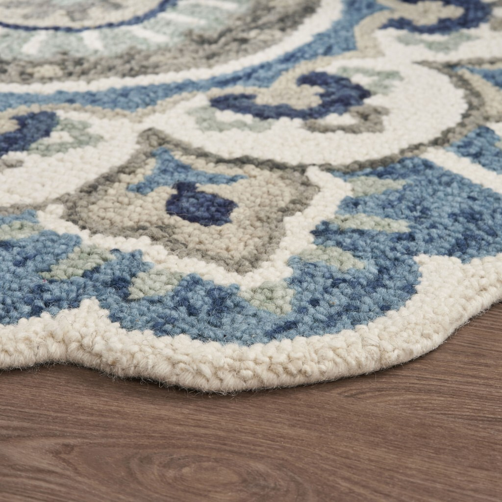 4 Round Blue Modern Floral Area Rug