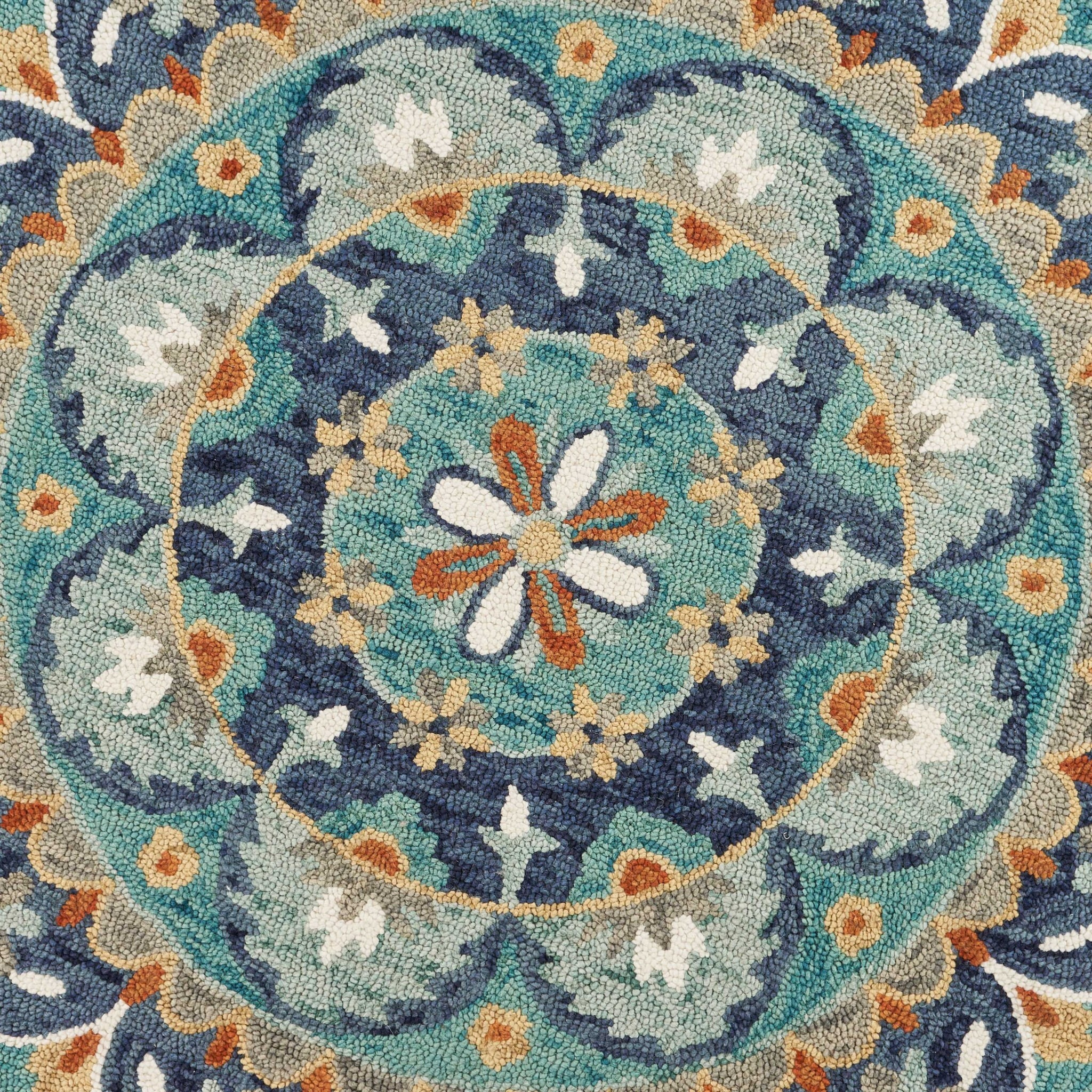 6 Round Blue Floral Mandala Area Rug