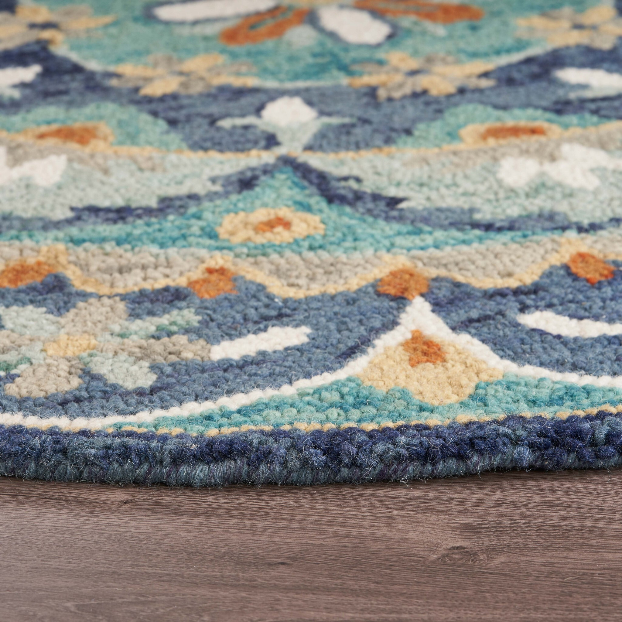 6 Round Blue Floral Mandala Area Rug