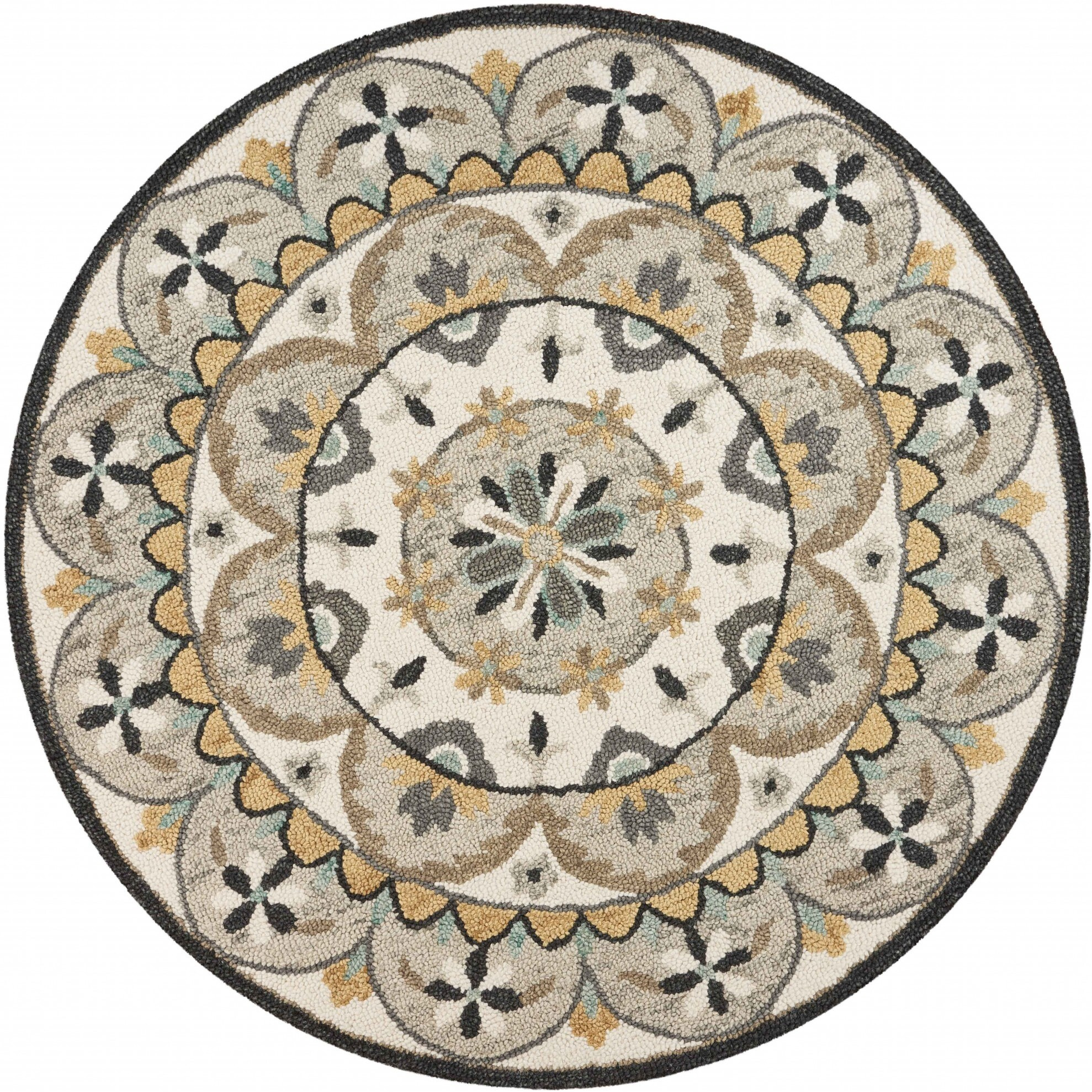 6 Round Gray And Ivory Floral Bloom Area Rug