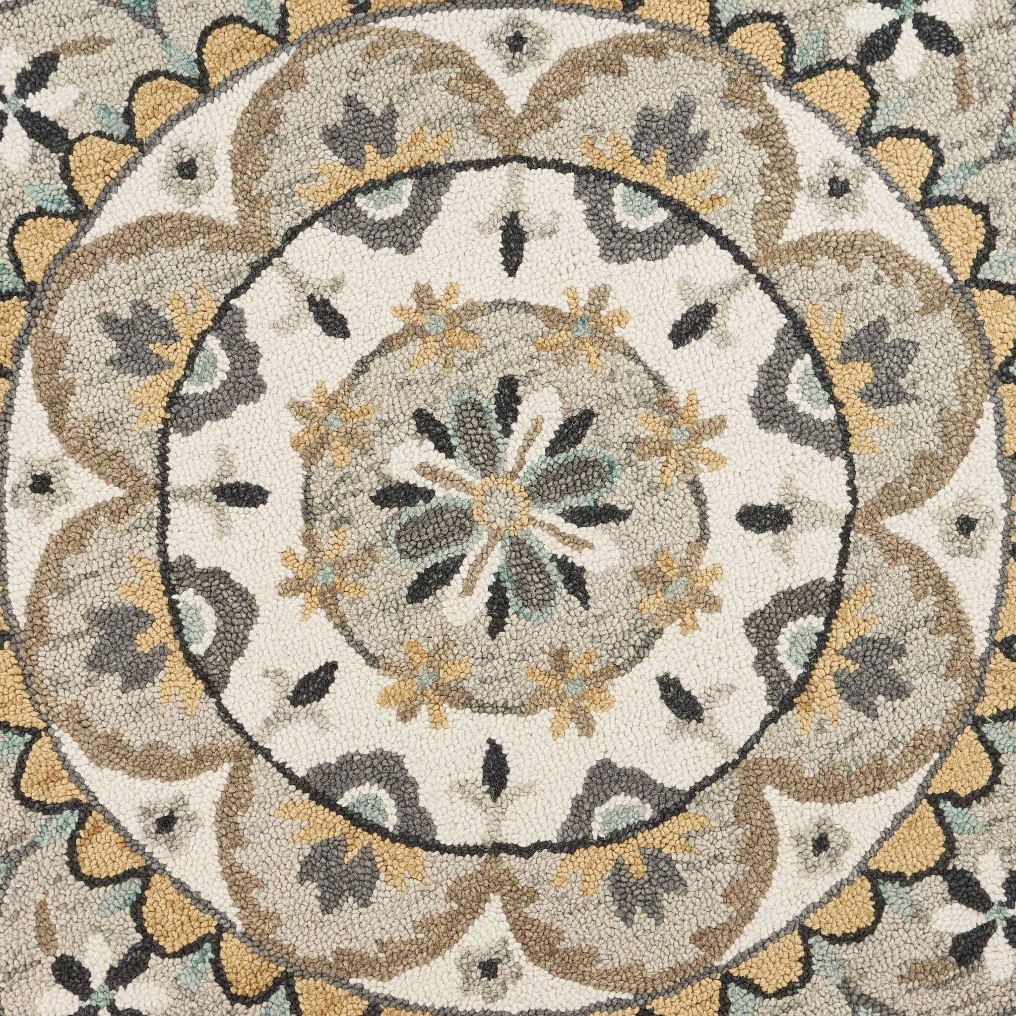 6 Round Gray And Ivory Floral Bloom Area Rug