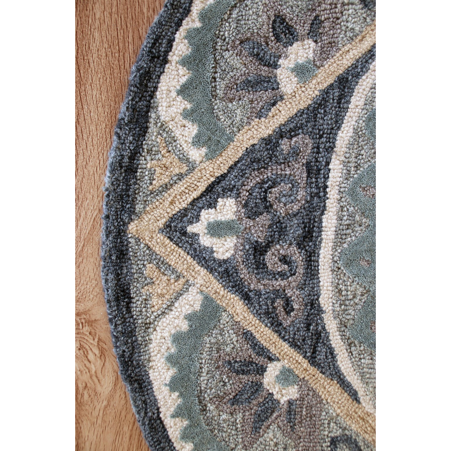 3 Round Gray Geometric Medallion Area Rug