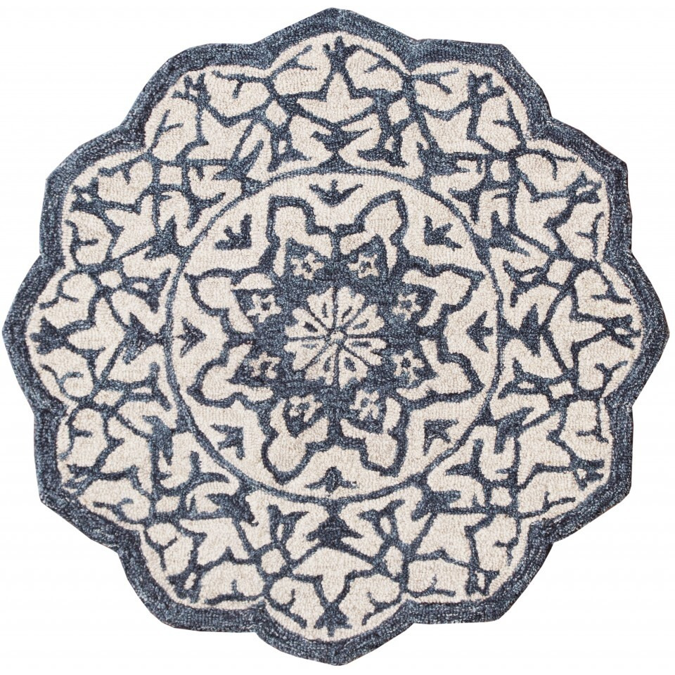 3 Round Navy And White Decorative Area Rug