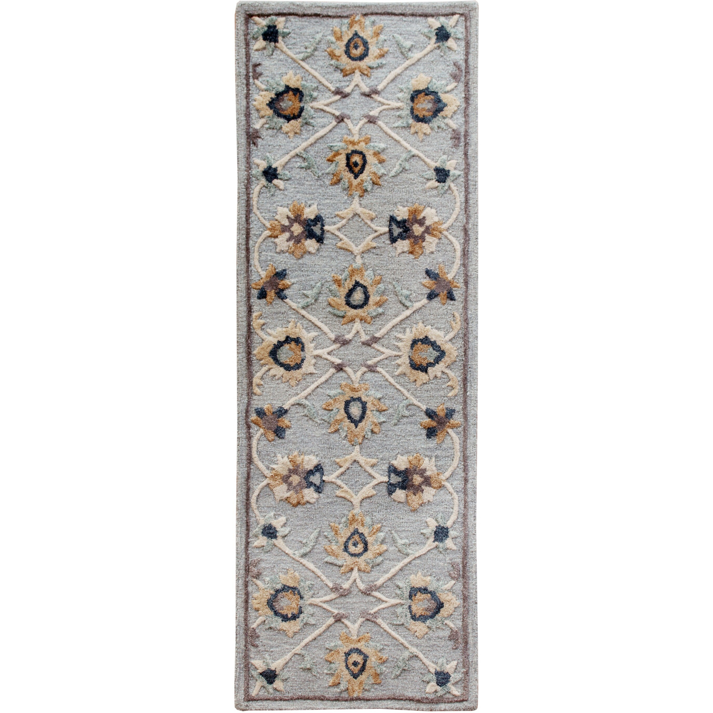 2 X 7 Blue And Beige Floral Runner Rug