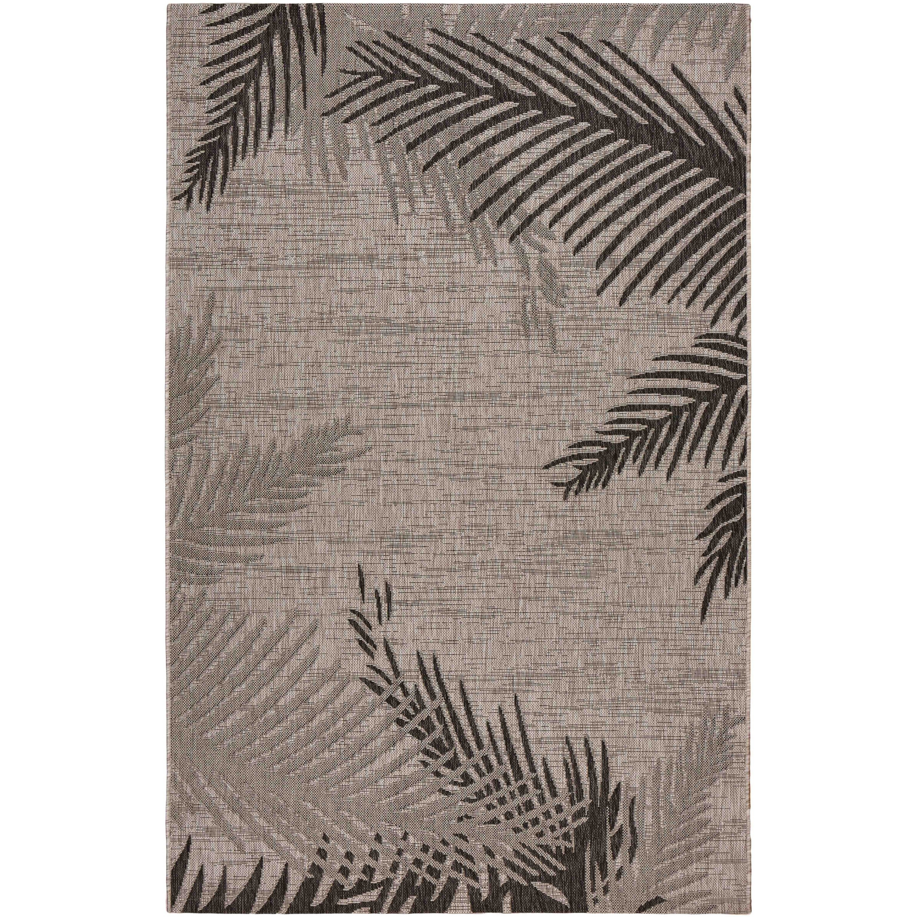 8 X 9 Beige Palm Leaves Indoor Outdoor Scatter Rug