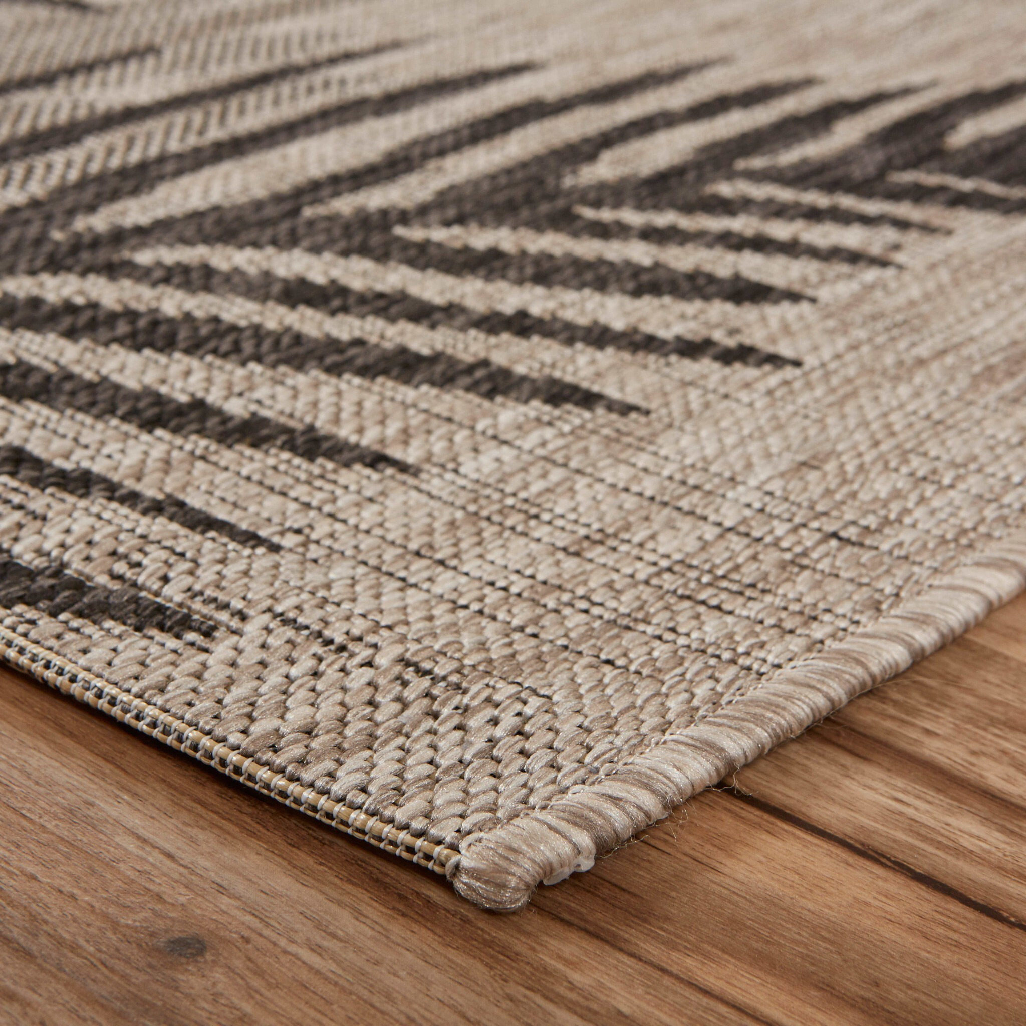 8 X 9 Beige Palm Leaves Indoor Outdoor Scatter Rug