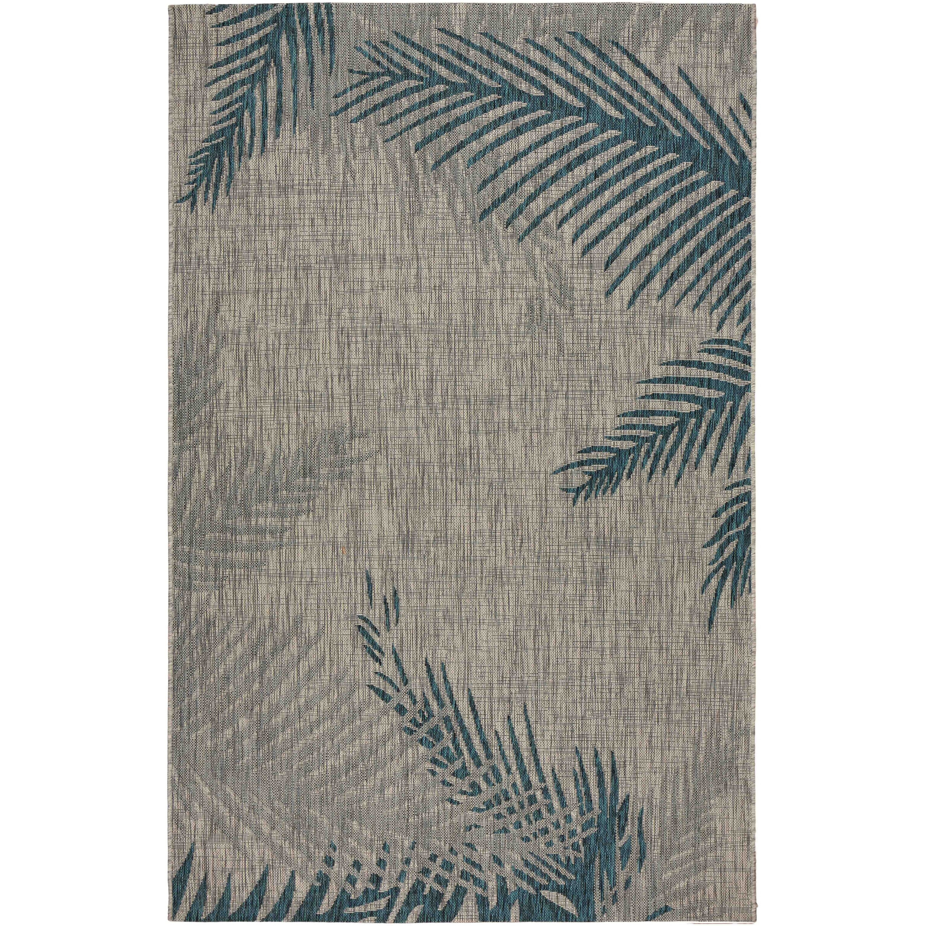 8 X 9 Gray Palm Leaves Indoor Outdoor Area Rug