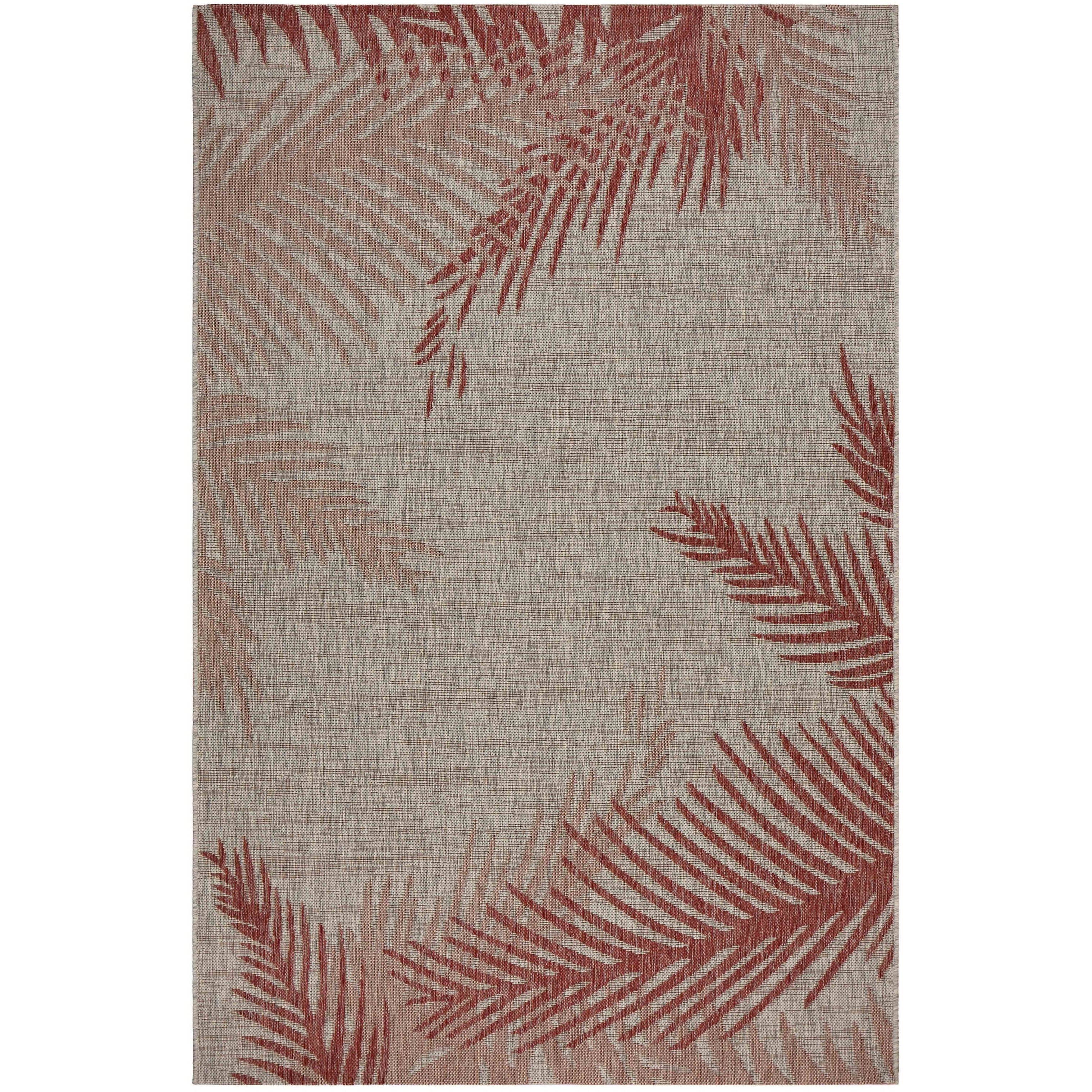 8 X 9 Red Palm Leaves Indoor Outdoor Area Rug