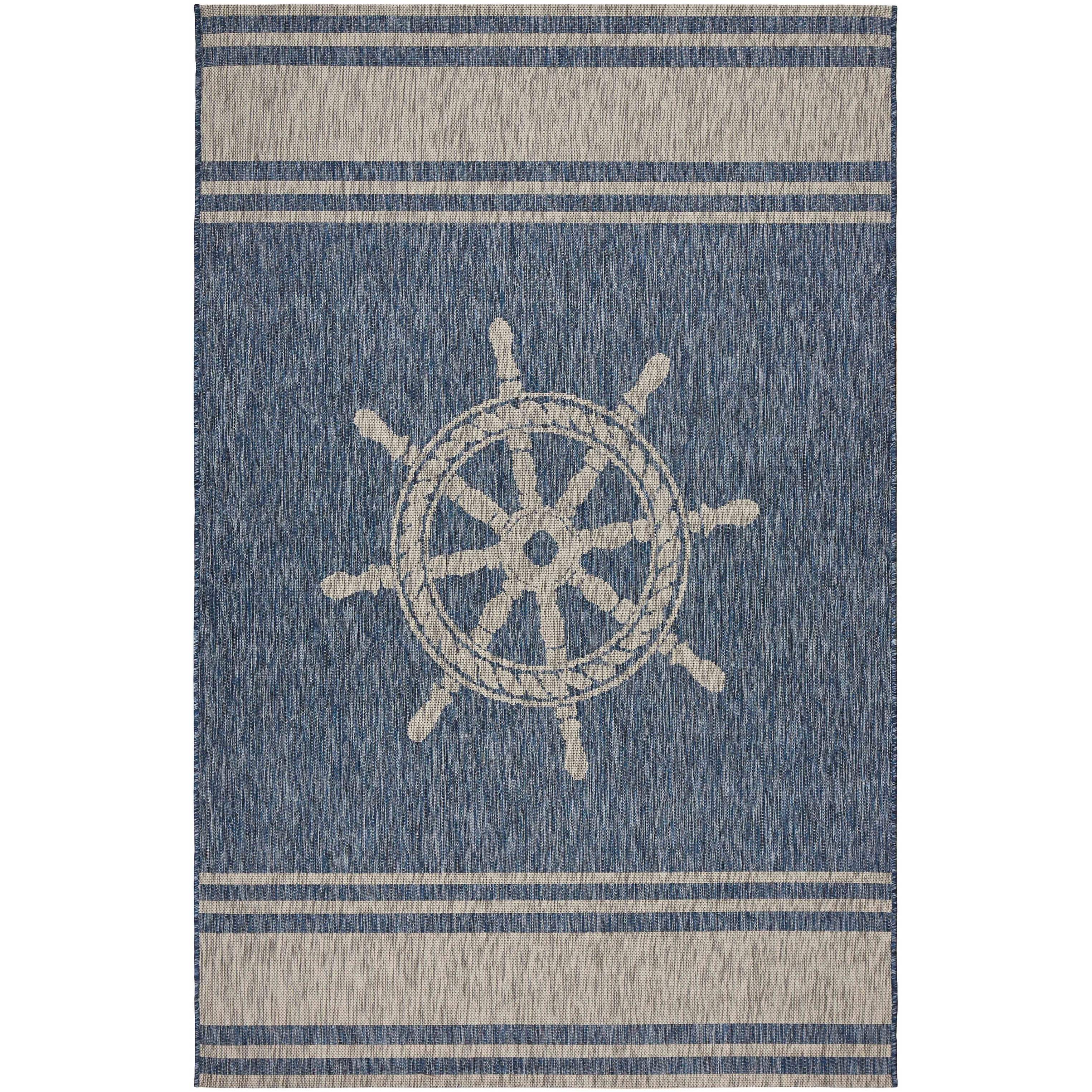 8 X 9 Navy Ship Helm Indoor Outdoor Area Rug
