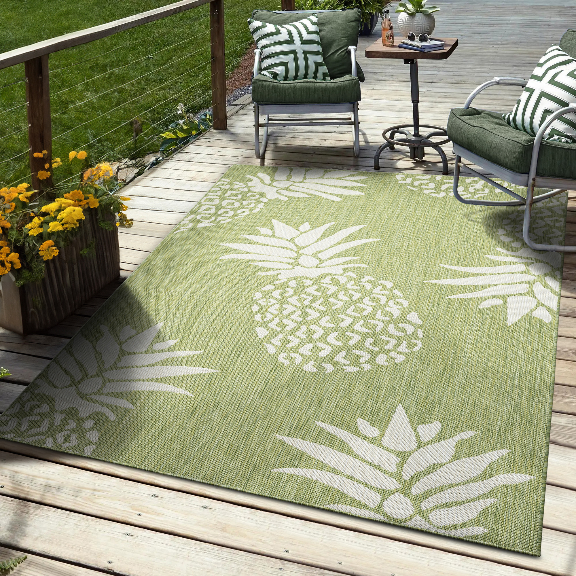 8 X 10 Green Pineapple Indoor Outdoor Area Rug