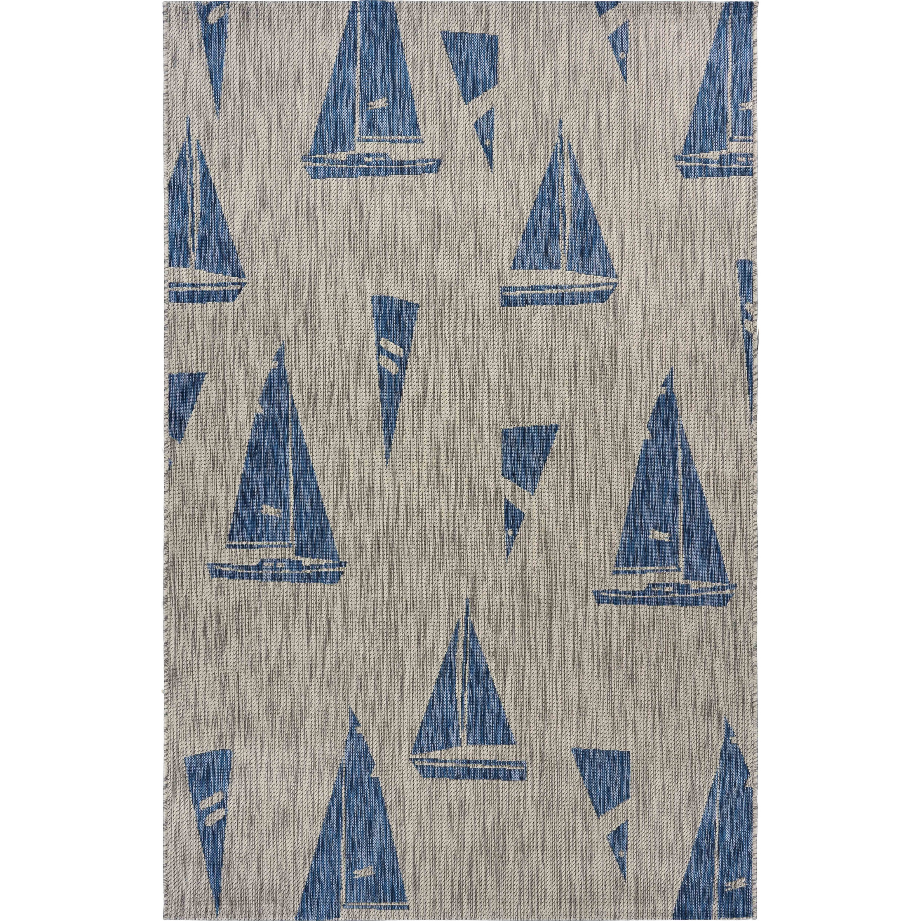8 X 10 Gray Sailboat Indoor Outdoor Area Rug