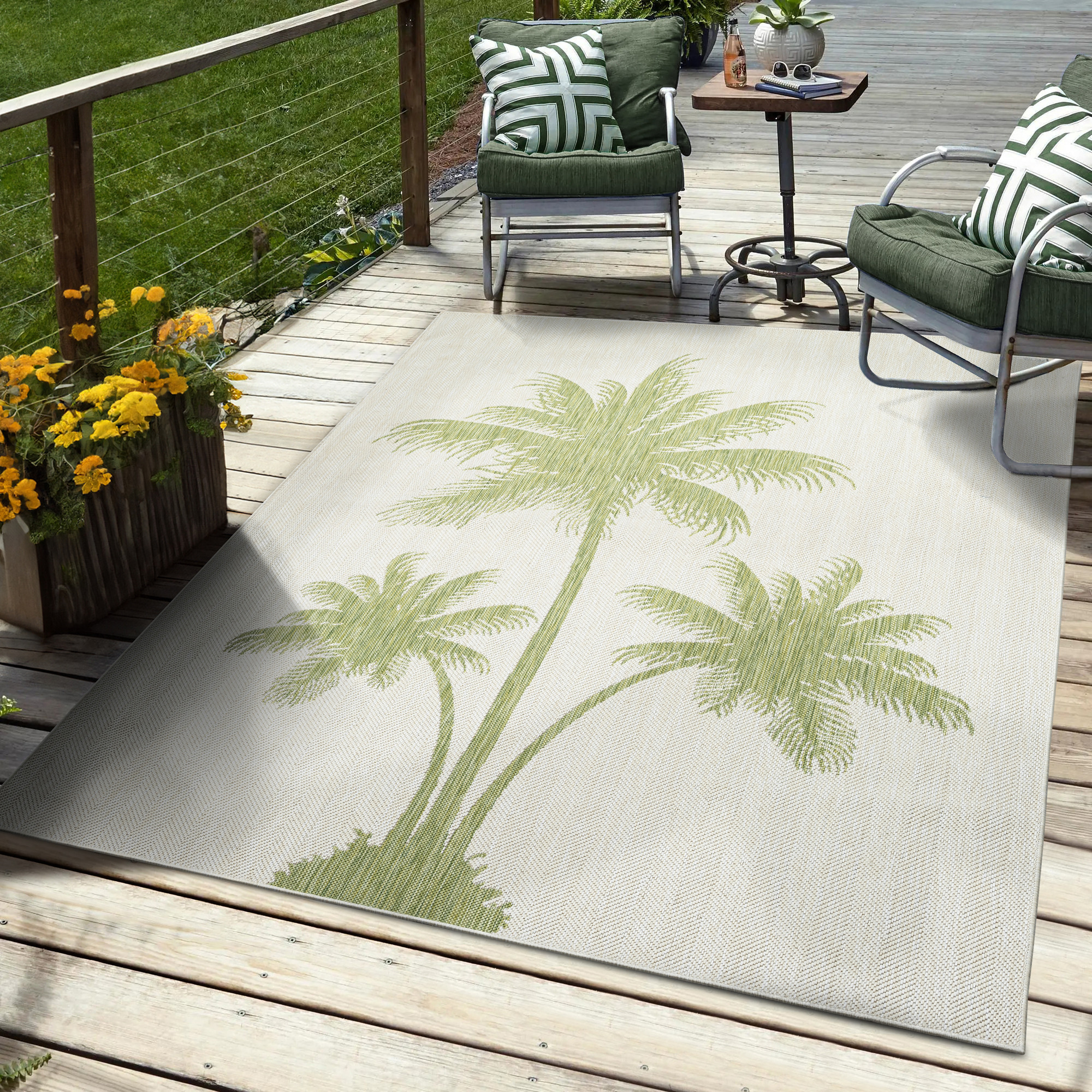 8 X 10 Green Palm Tree Indoor Outdoor Area Rug