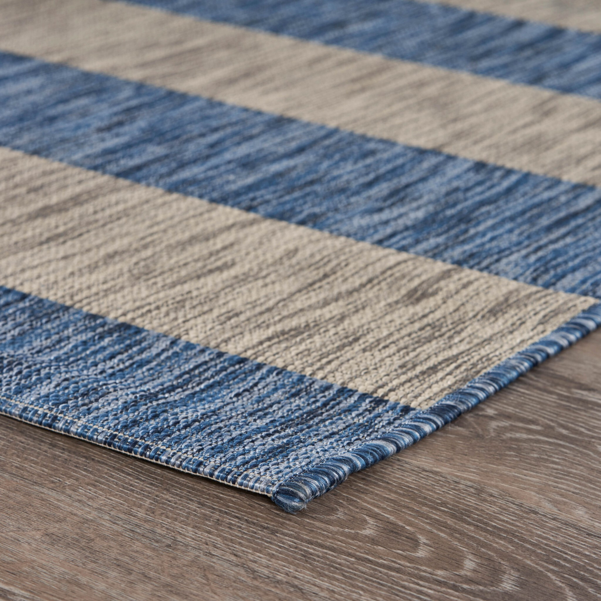 8 X 10 Navy Stripes Indoor Outdoor Area Rug