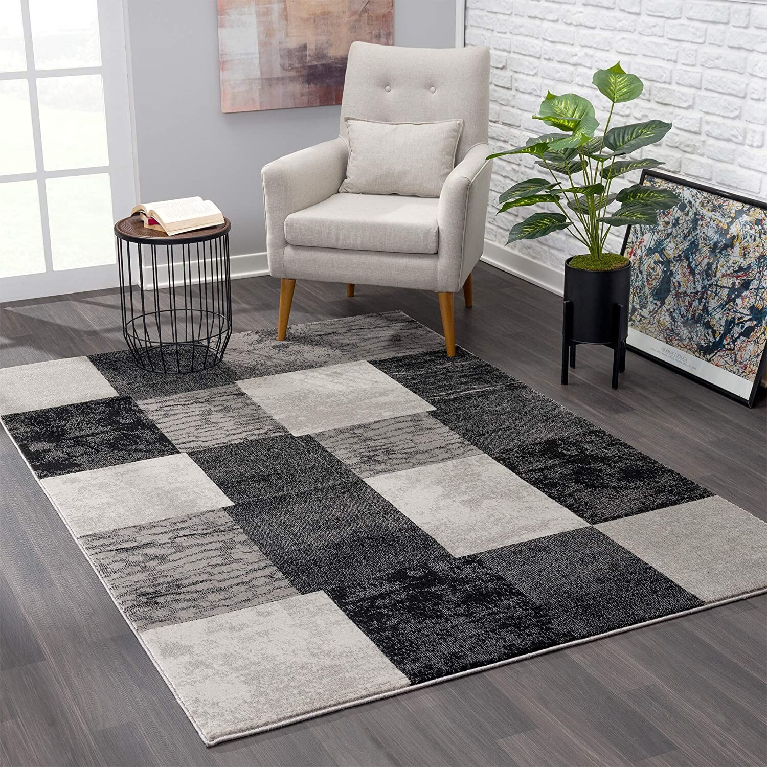 7 X 9 Gray Geometric Blocks Area Rug