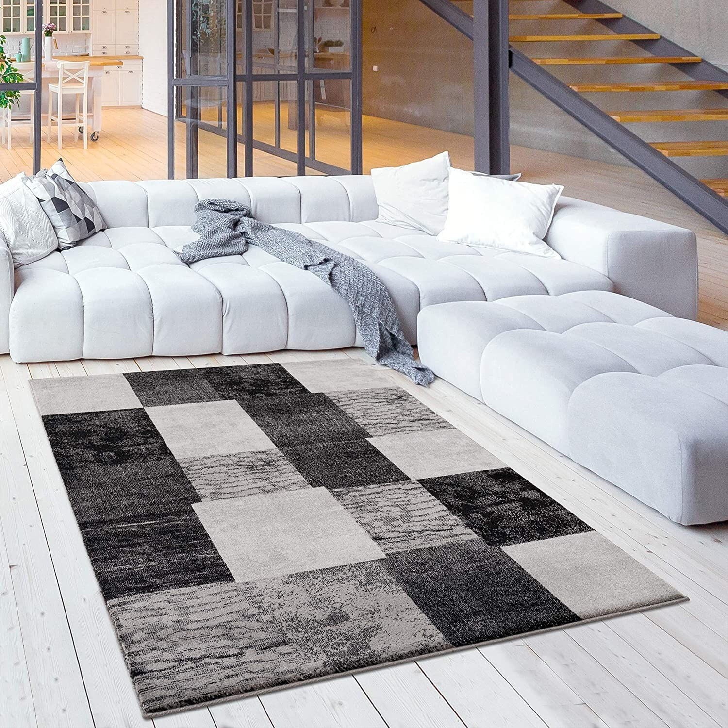 7 X 9 Gray Geometric Blocks Area Rug
