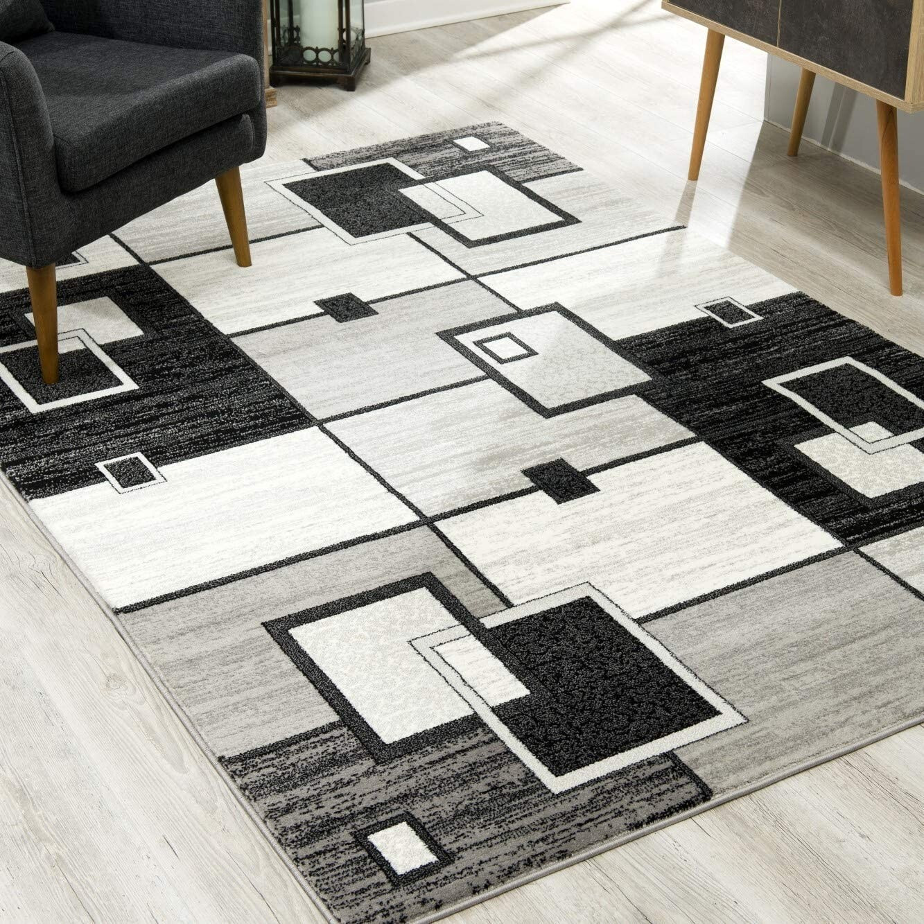 2 X 13 Gray Asymmetric Blocks Runner Rug