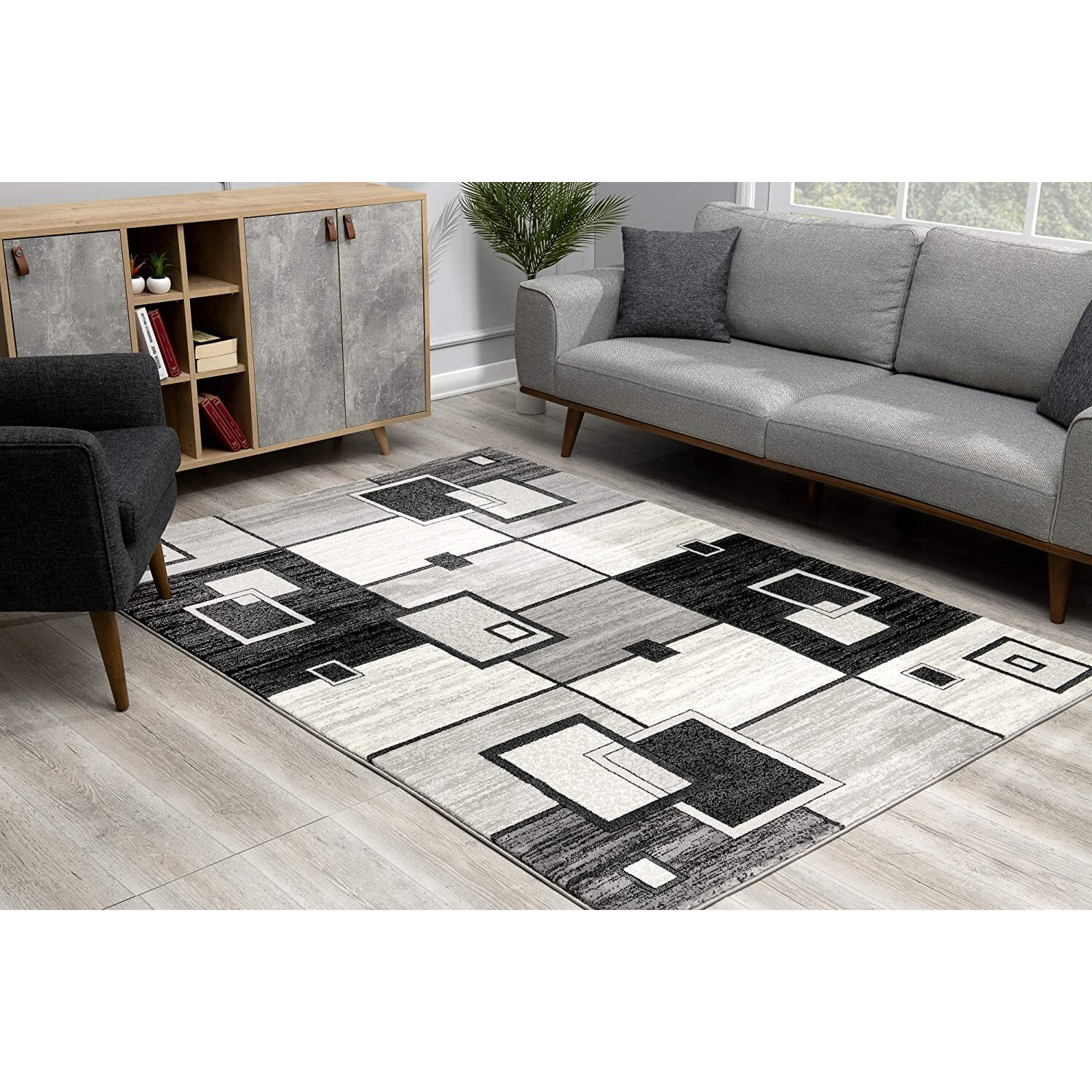 2 X 13 Gray Asymmetric Blocks Runner Rug