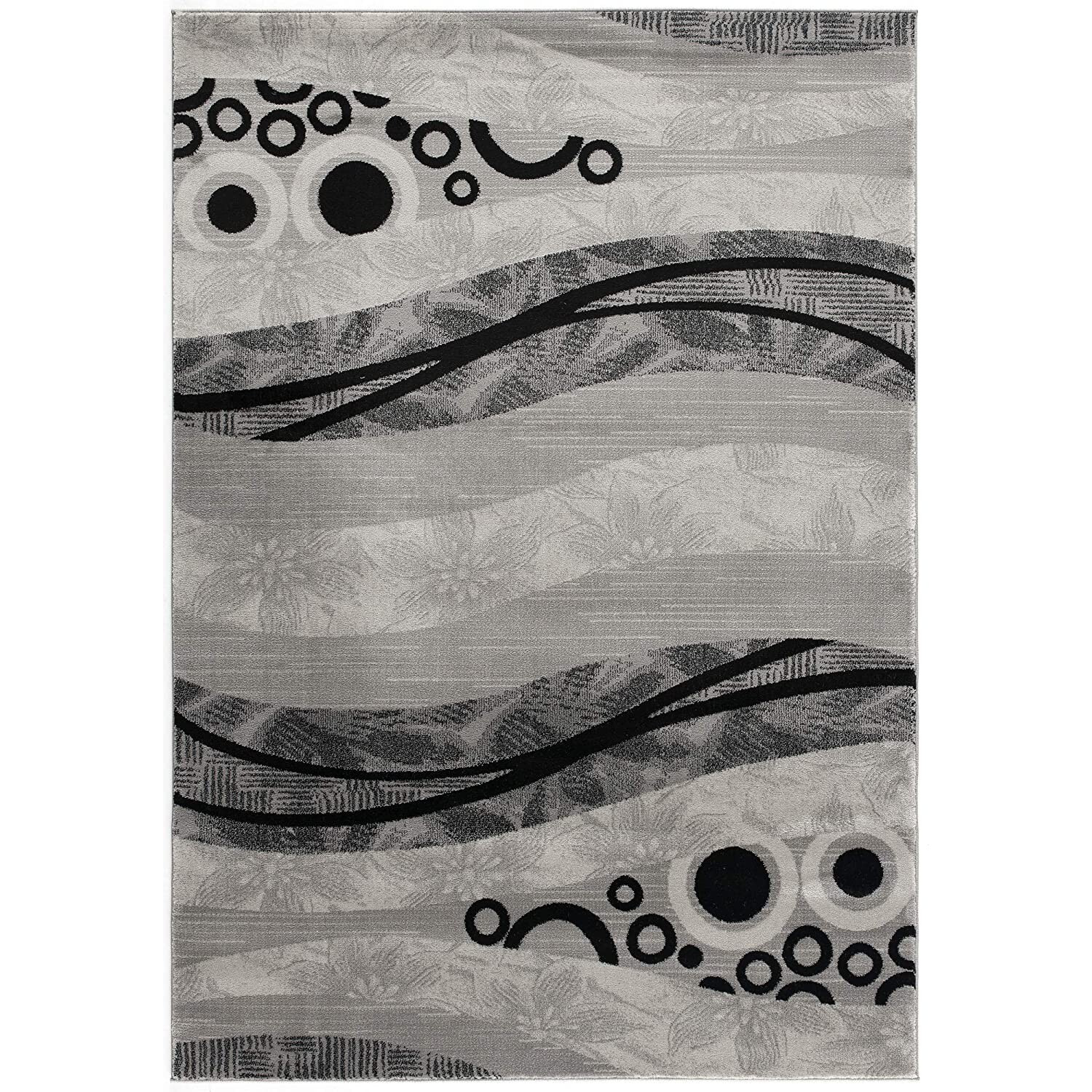7 X 9 Gray And Black Abstract Waves Area Rug