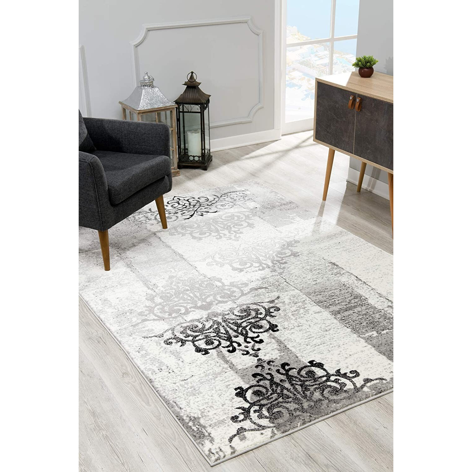 4 X 6 Gray Faded Filigree Pattern Area Rug