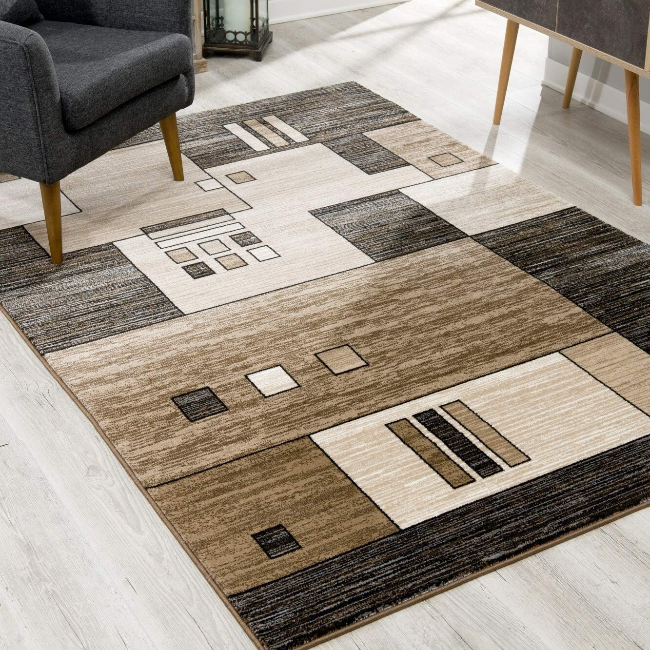 8 X 11 Beige And Brown Geometric Area Rug