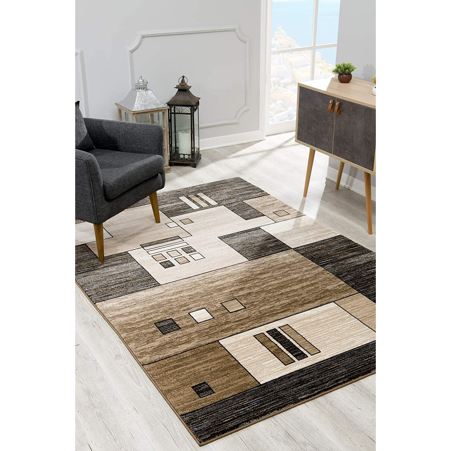 8 X 11 Beige And Brown Geometric Area Rug