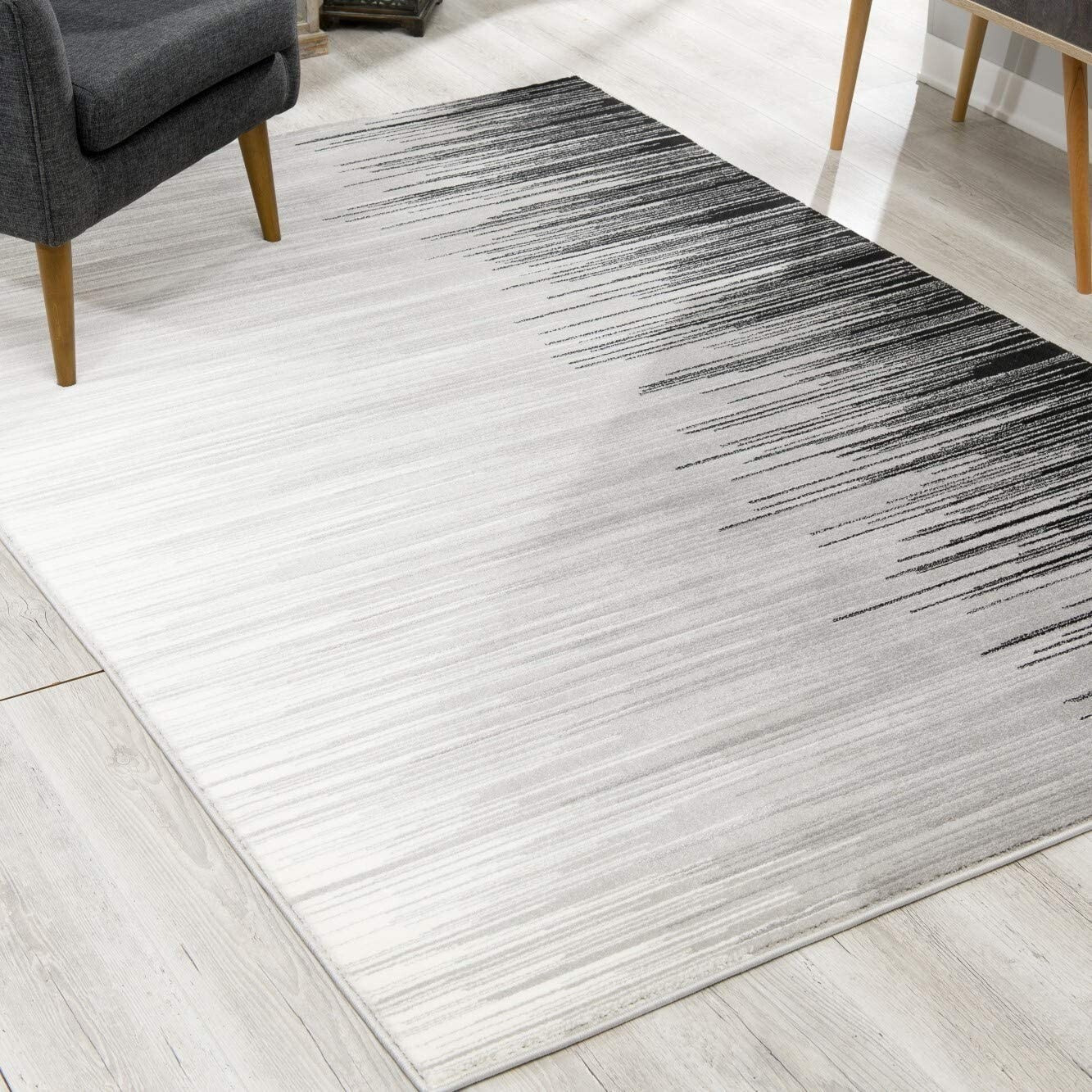 7 X 9 Black Transitional Striped Area Rug