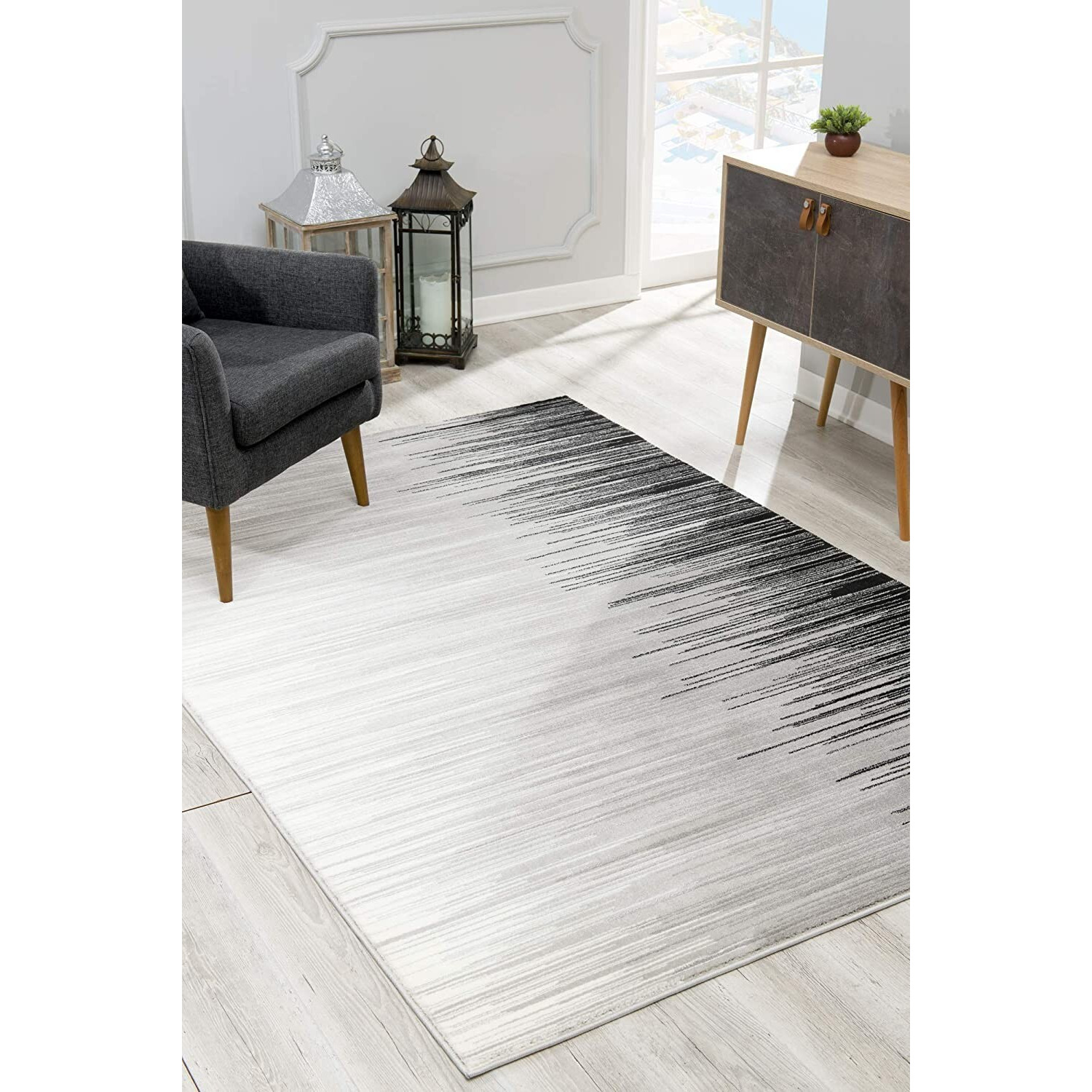 7 X 9 Black Transitional Striped Area Rug