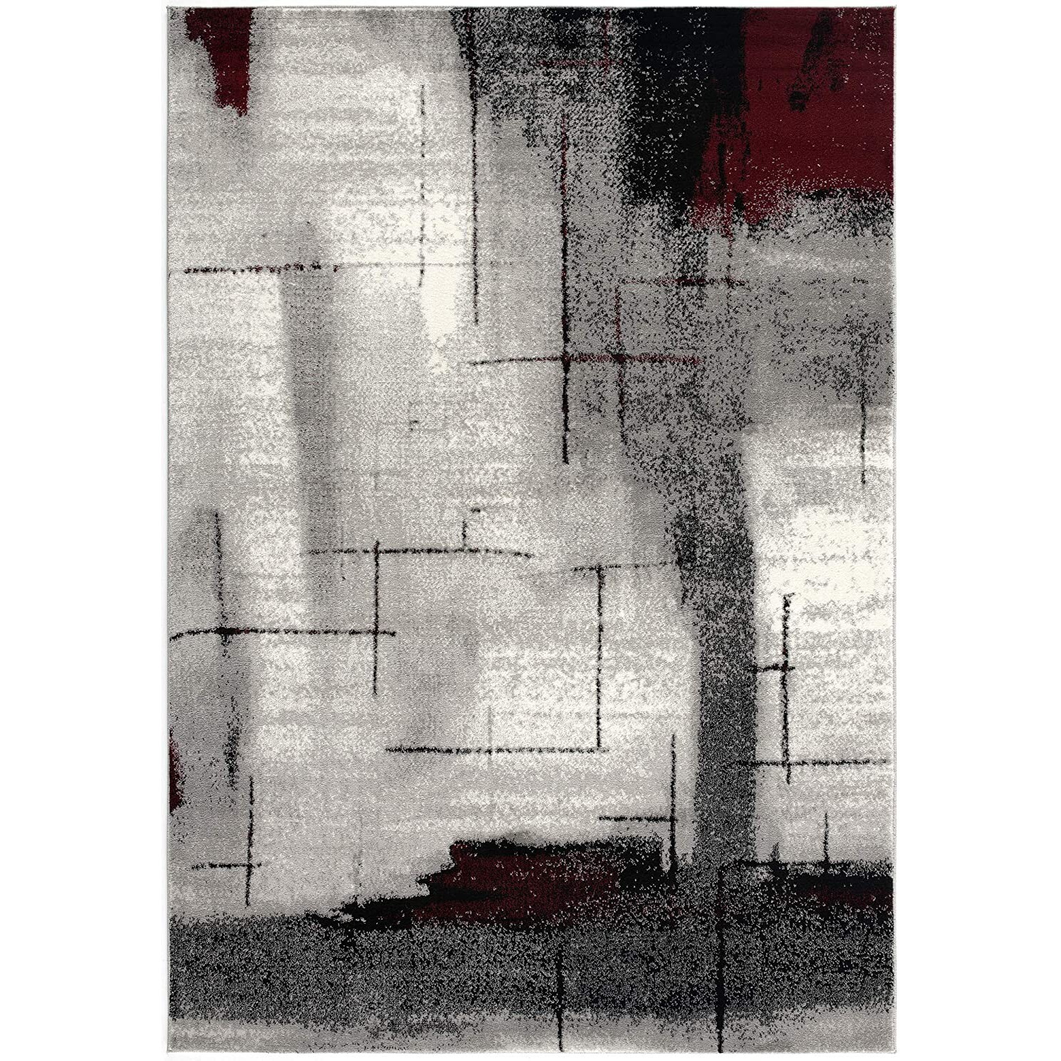 8 X 11 Gray And Burgundy Abstract Area Rug
