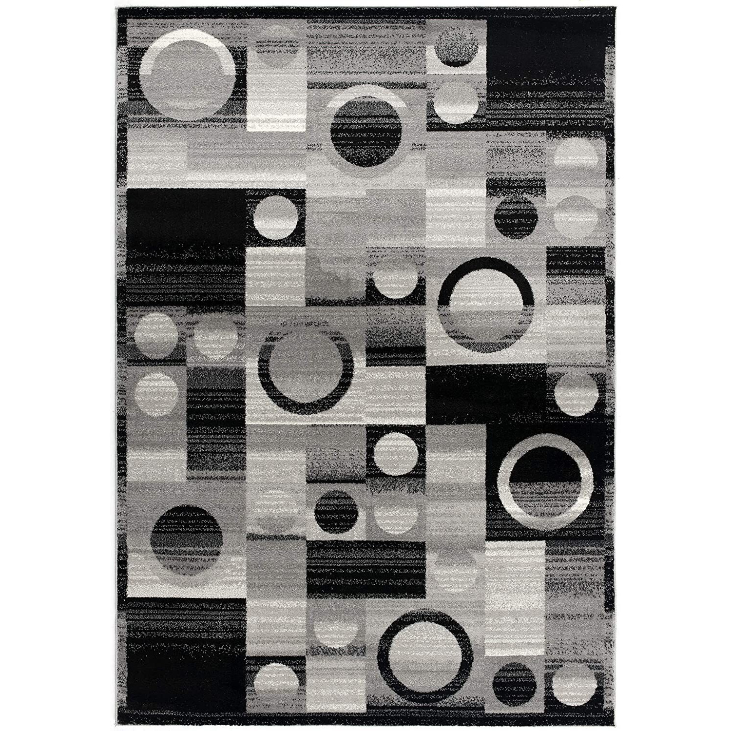 7 X 9 Gray Blocks And Rings Area Rug