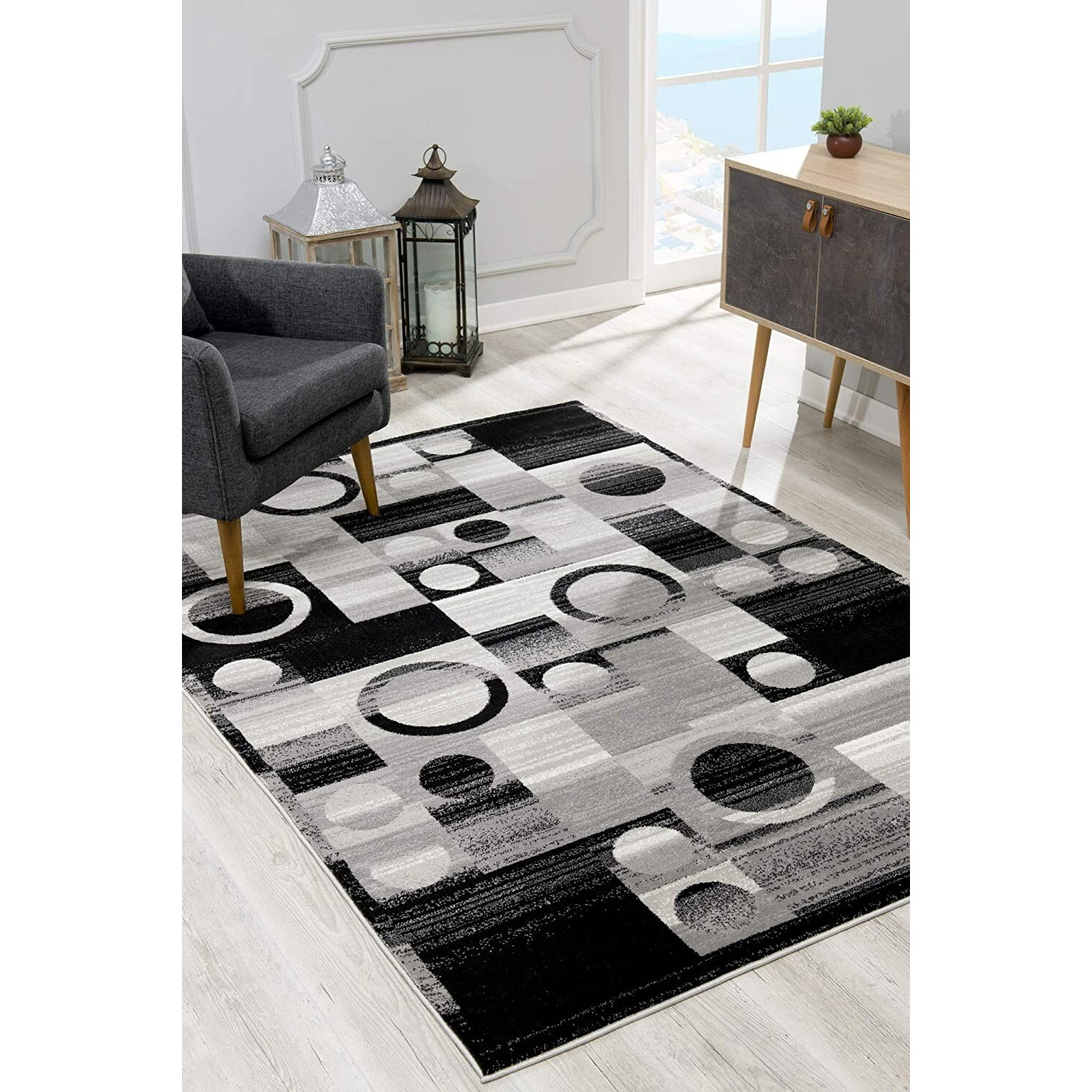 8 X 11 Gray Blocks And Rings Area Rug