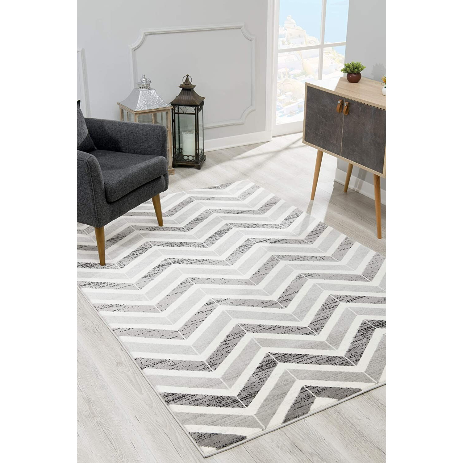 4 X 6 Gray Distressed Chevron Area Rug