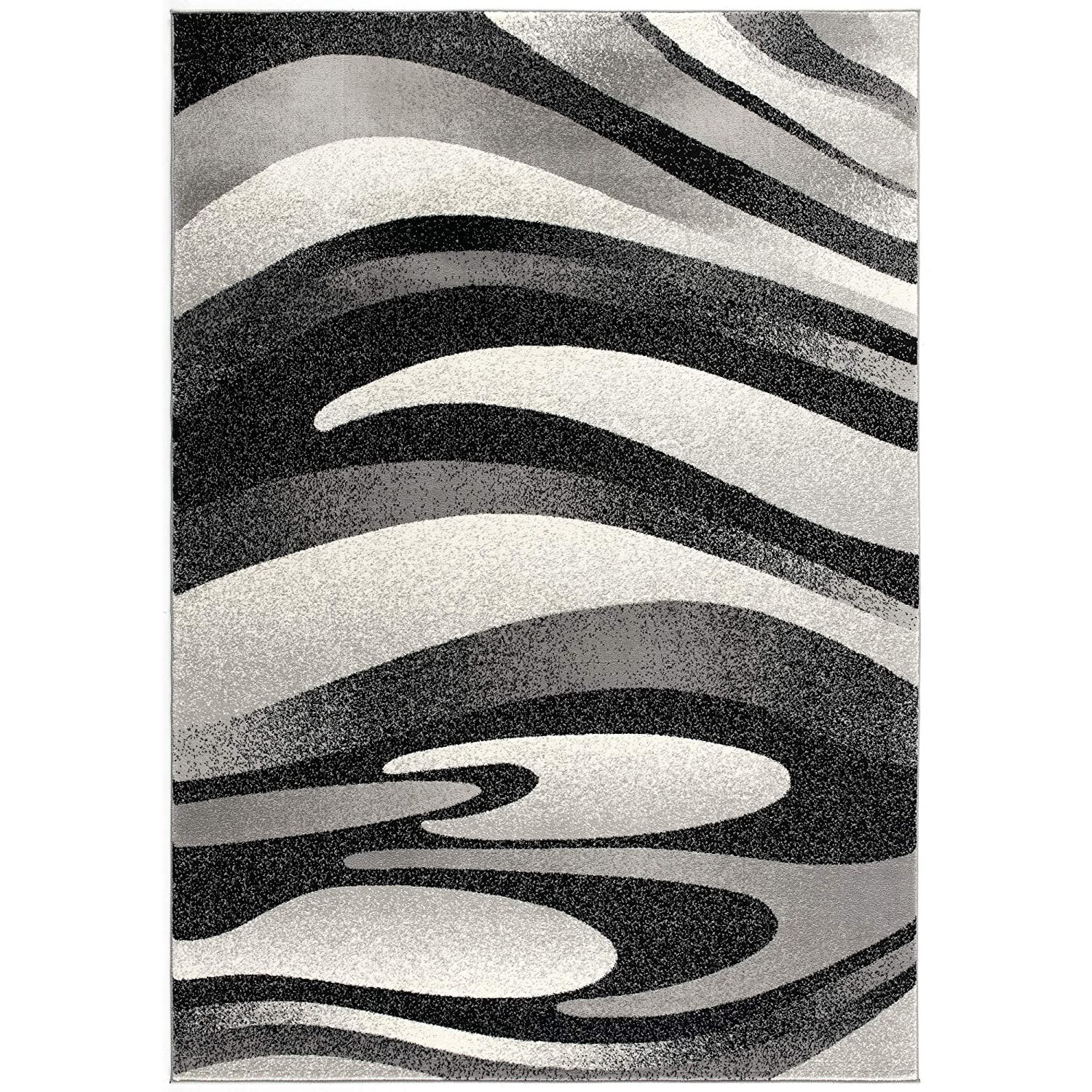 7 X 9 Black And Gray Abstract Marble Area Rug