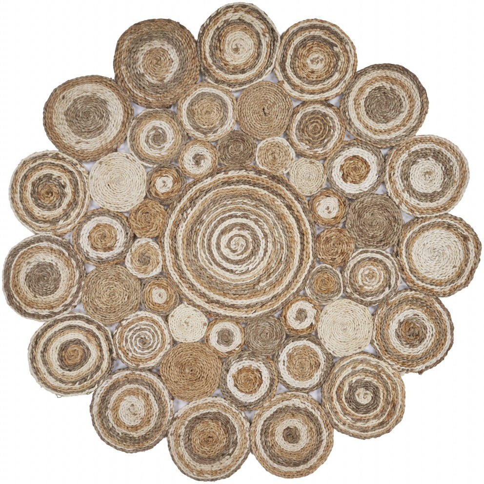 Multi-Toned Intricate Circle Natural Jute Area Rug
