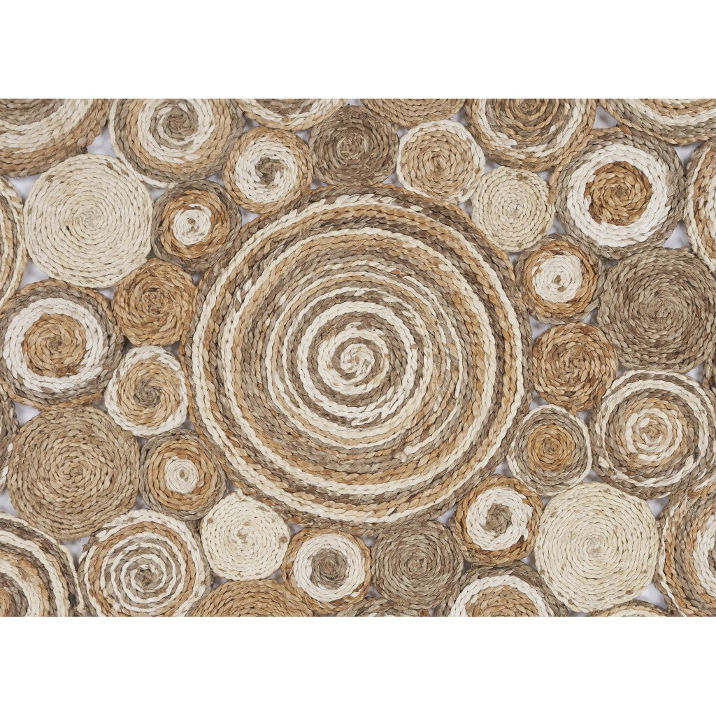 Multi-Toned Intricate Circle Natural Jute Area Rug