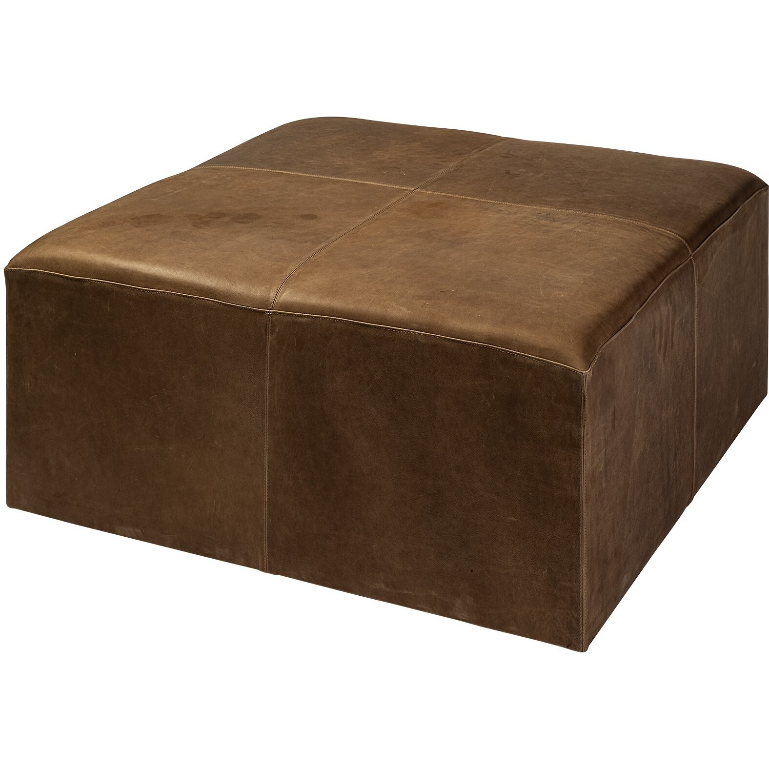 Brown Leather Wrapped Ottoman