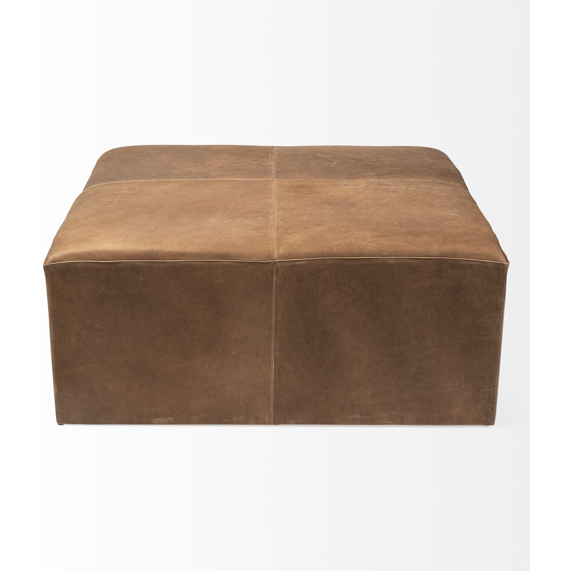 Brown Leather Wrapped Ottoman