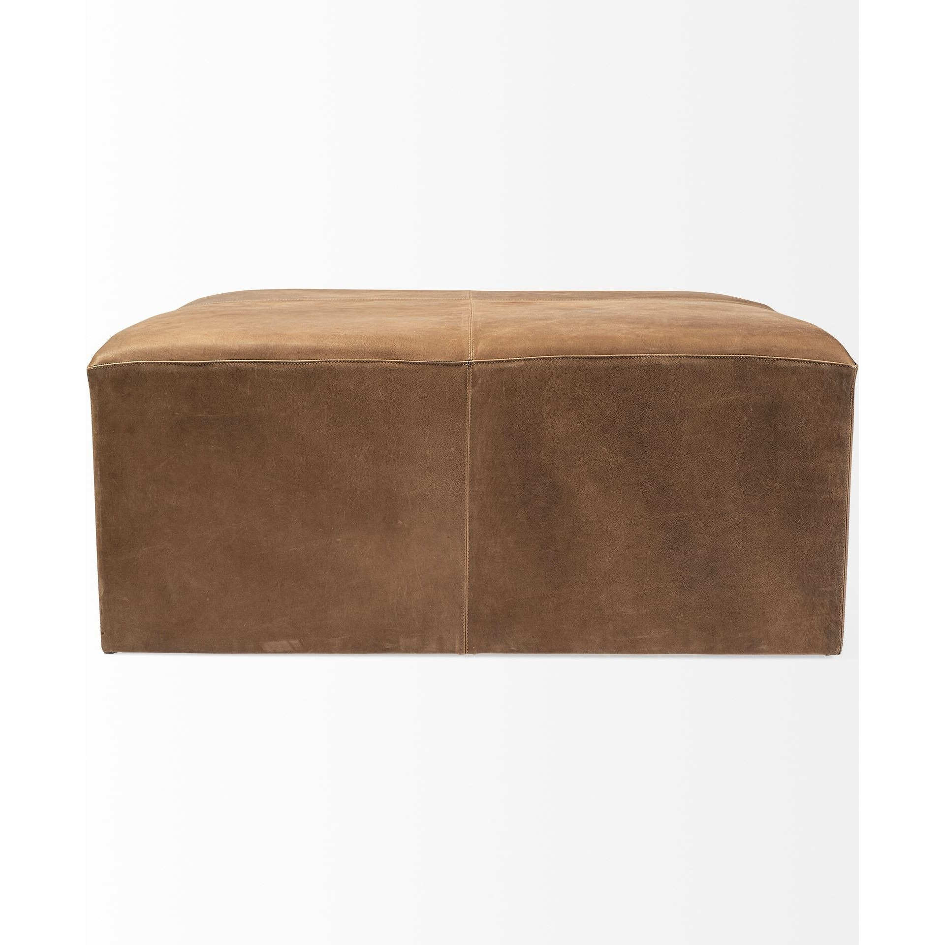 Brown Leather Wrapped Ottoman