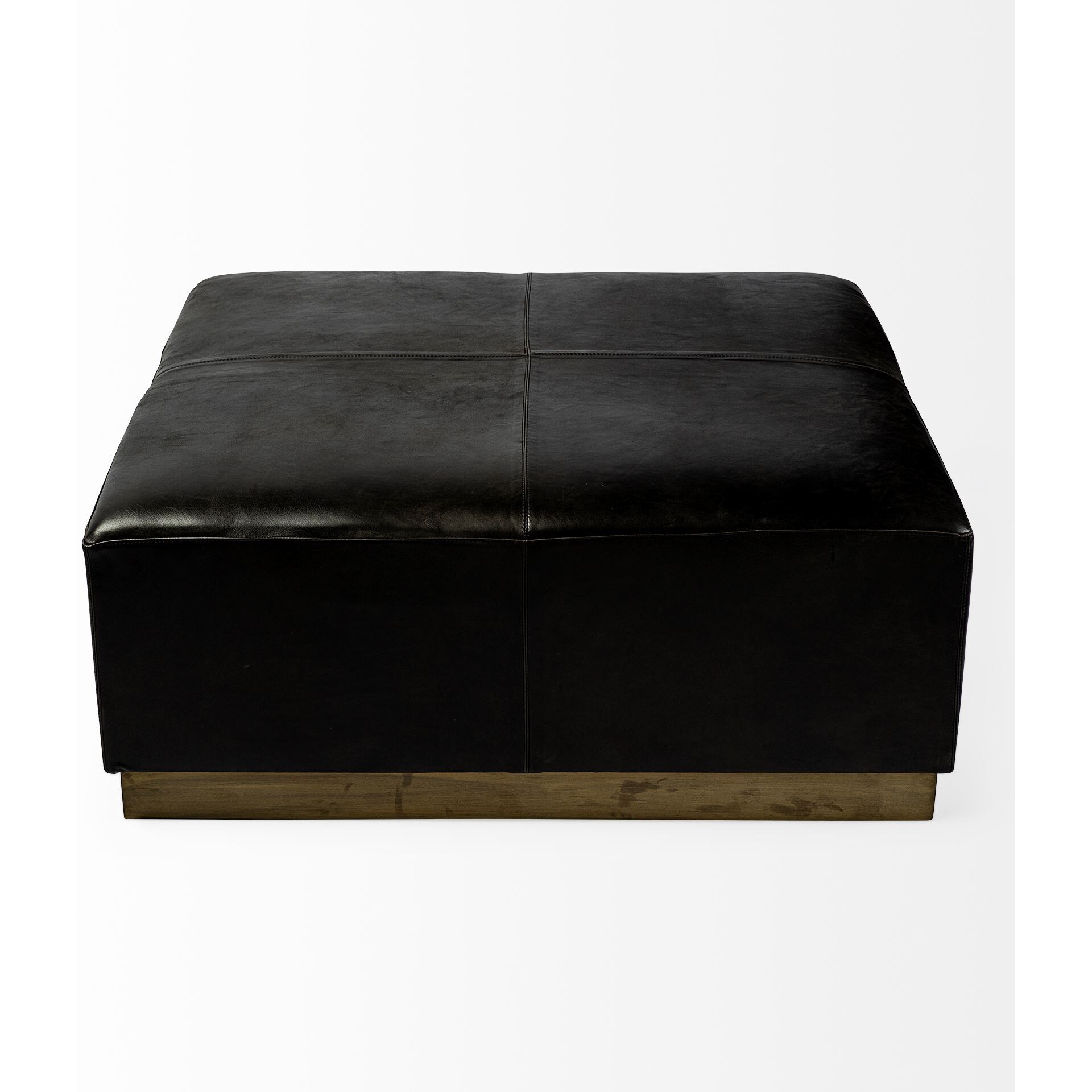 Black Leather Ottoman With Metal Base