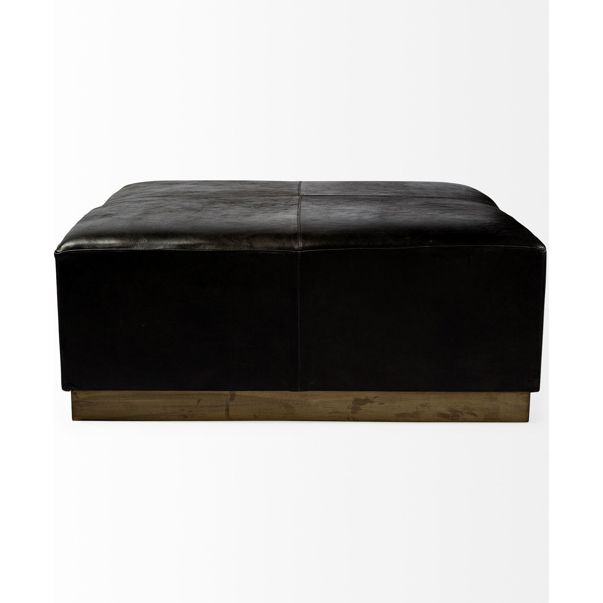 Black Leather Ottoman With Metal Base